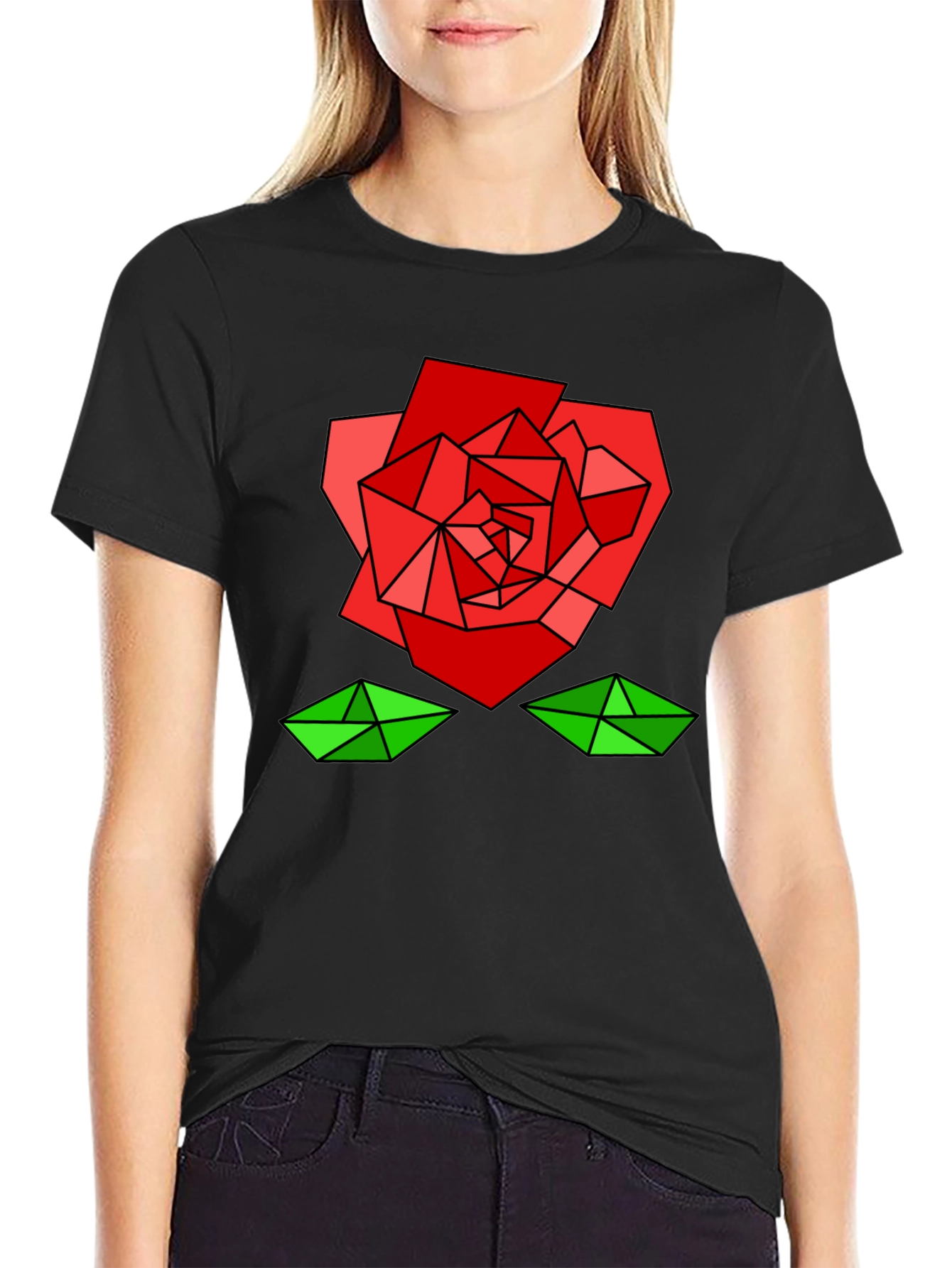 Black Geometric Rose Graphic Tee - Modern Artistic Design view 2