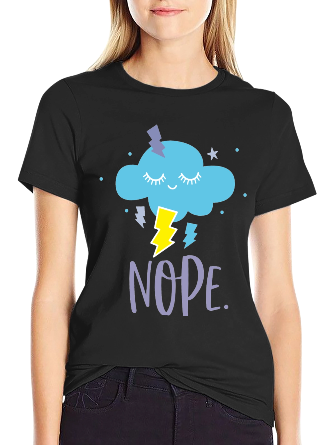 Black Nope Cloud T-Shirt - Funny Graphic Tee view 2