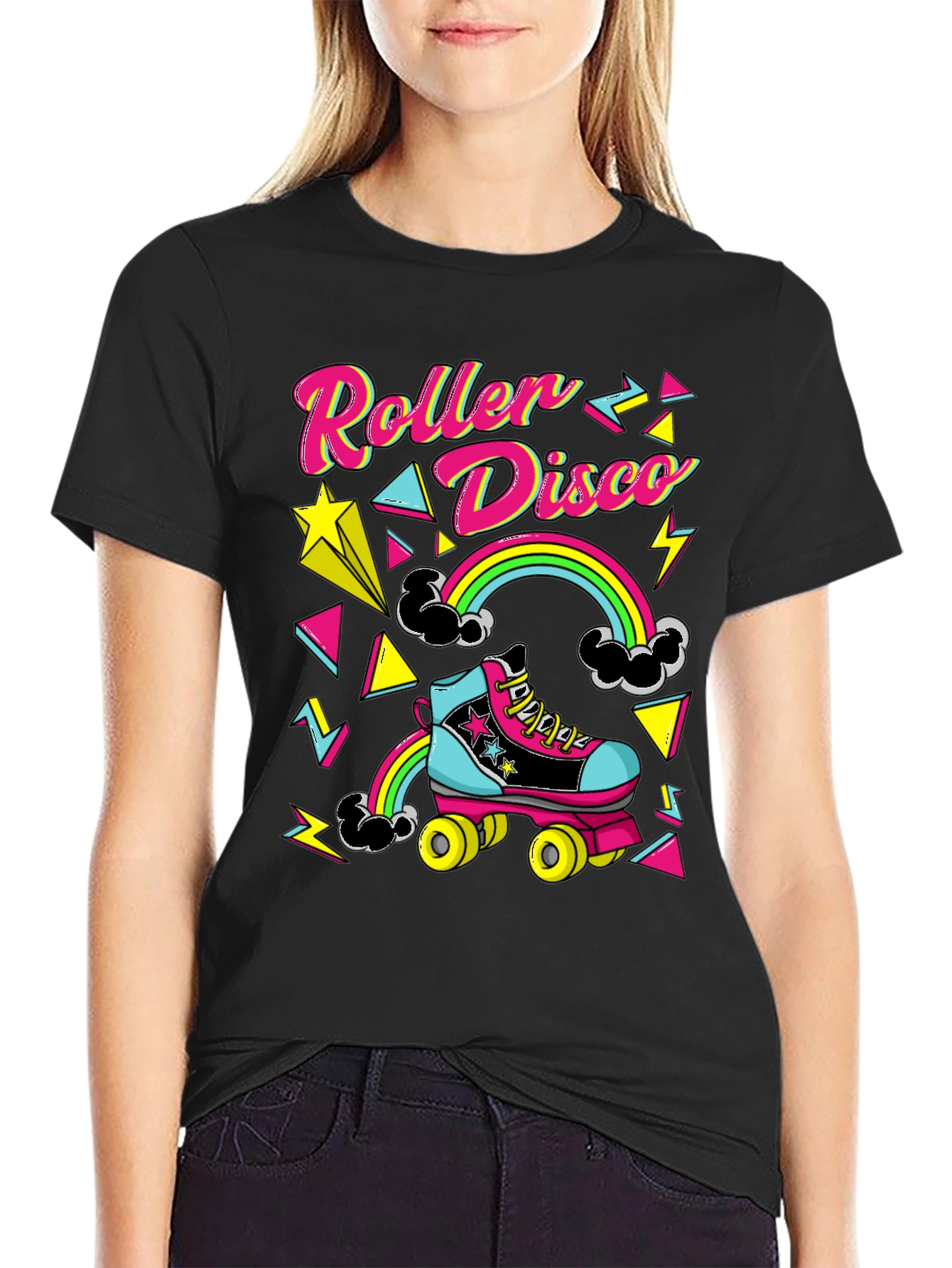 Black Retro Roller Disco T-Shirt - 80s Style view 2