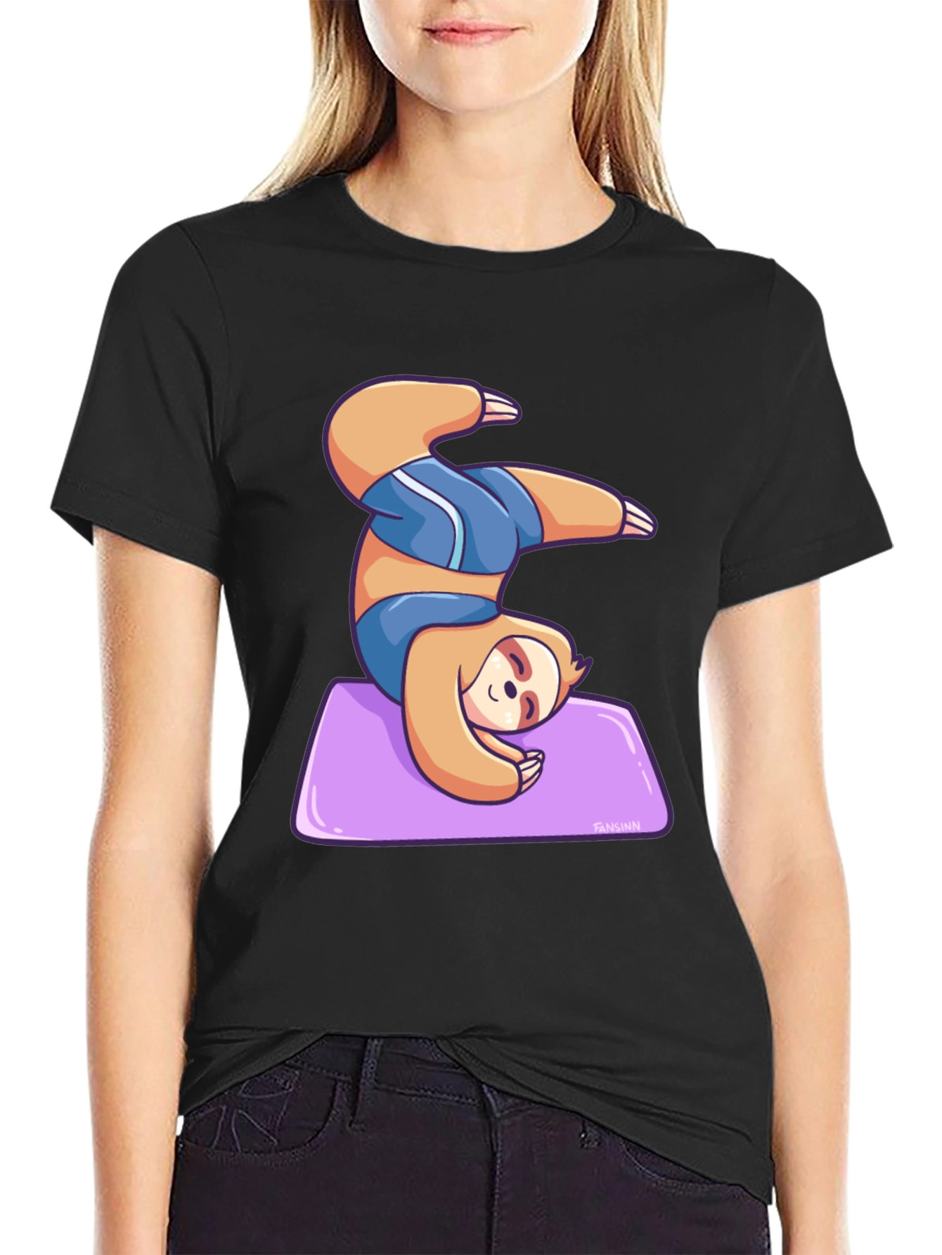 Black Yoga Sloth Graphic Tee - Relaxed Fit view 2