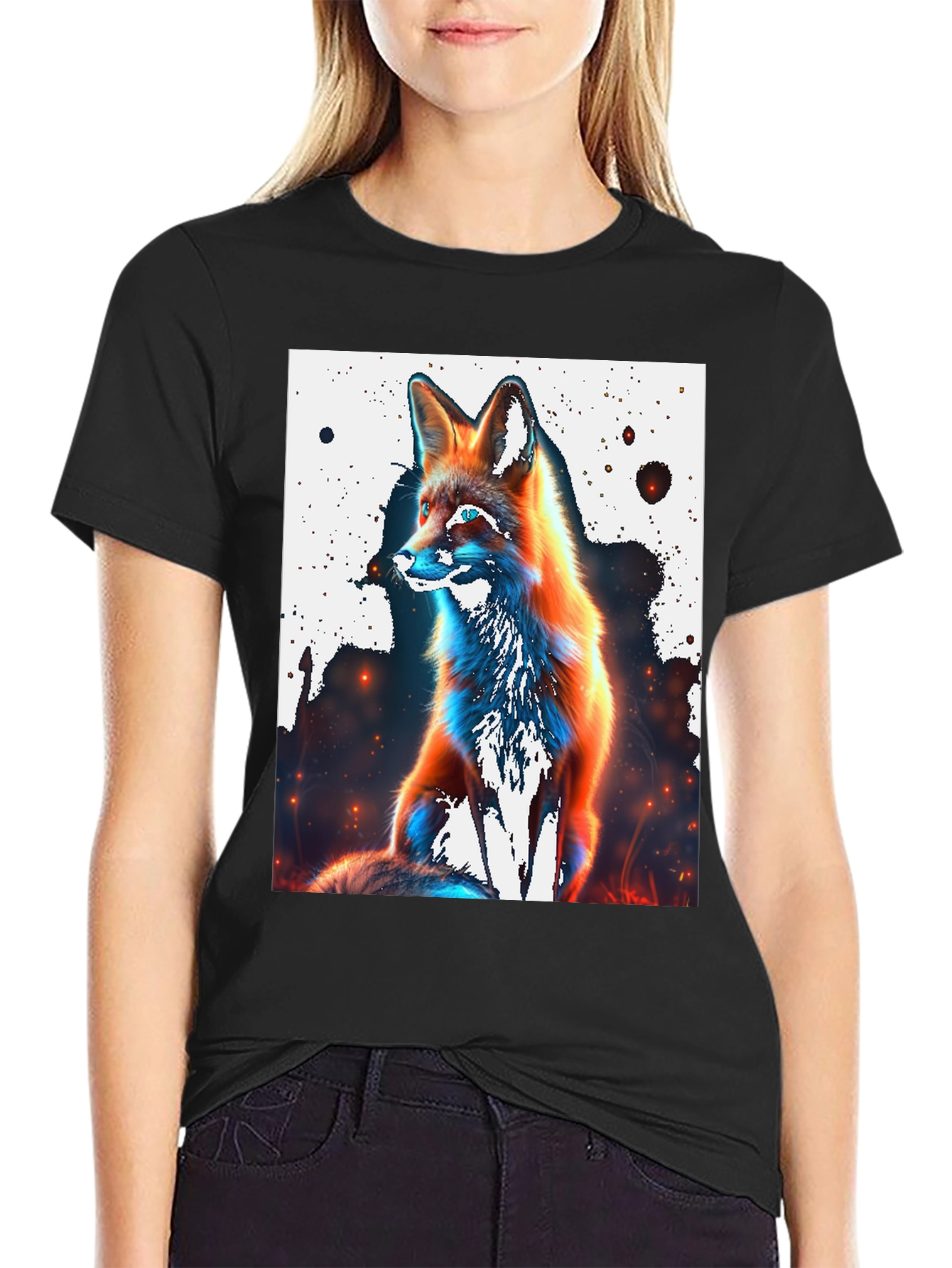 Black Cool Fox Graphic Tee - Stylish Men's Black T-Shirt view 2