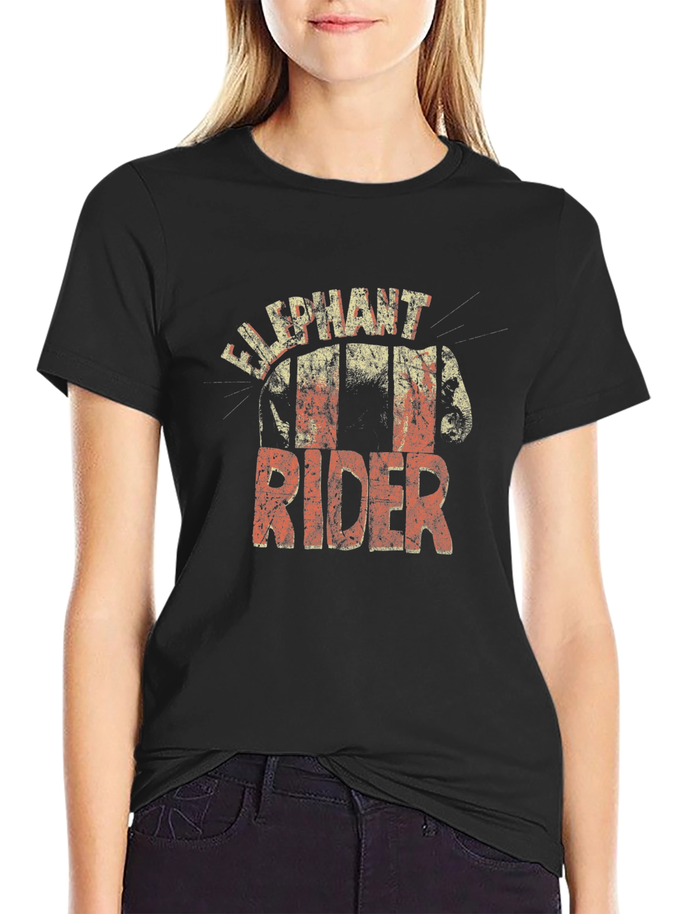 Black Elephant Rider Graphic Tee - Unique Distressed Design view 2