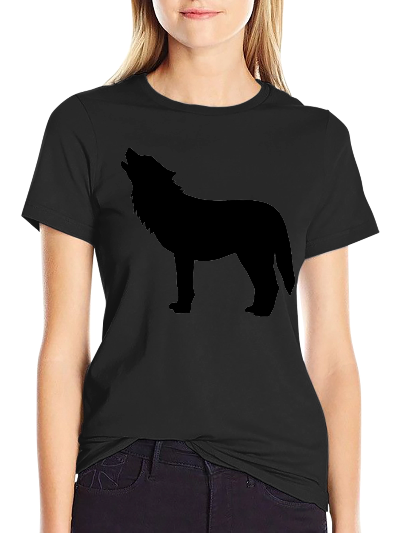 Black Wolf Silhouette Black Graphic Tee view 2