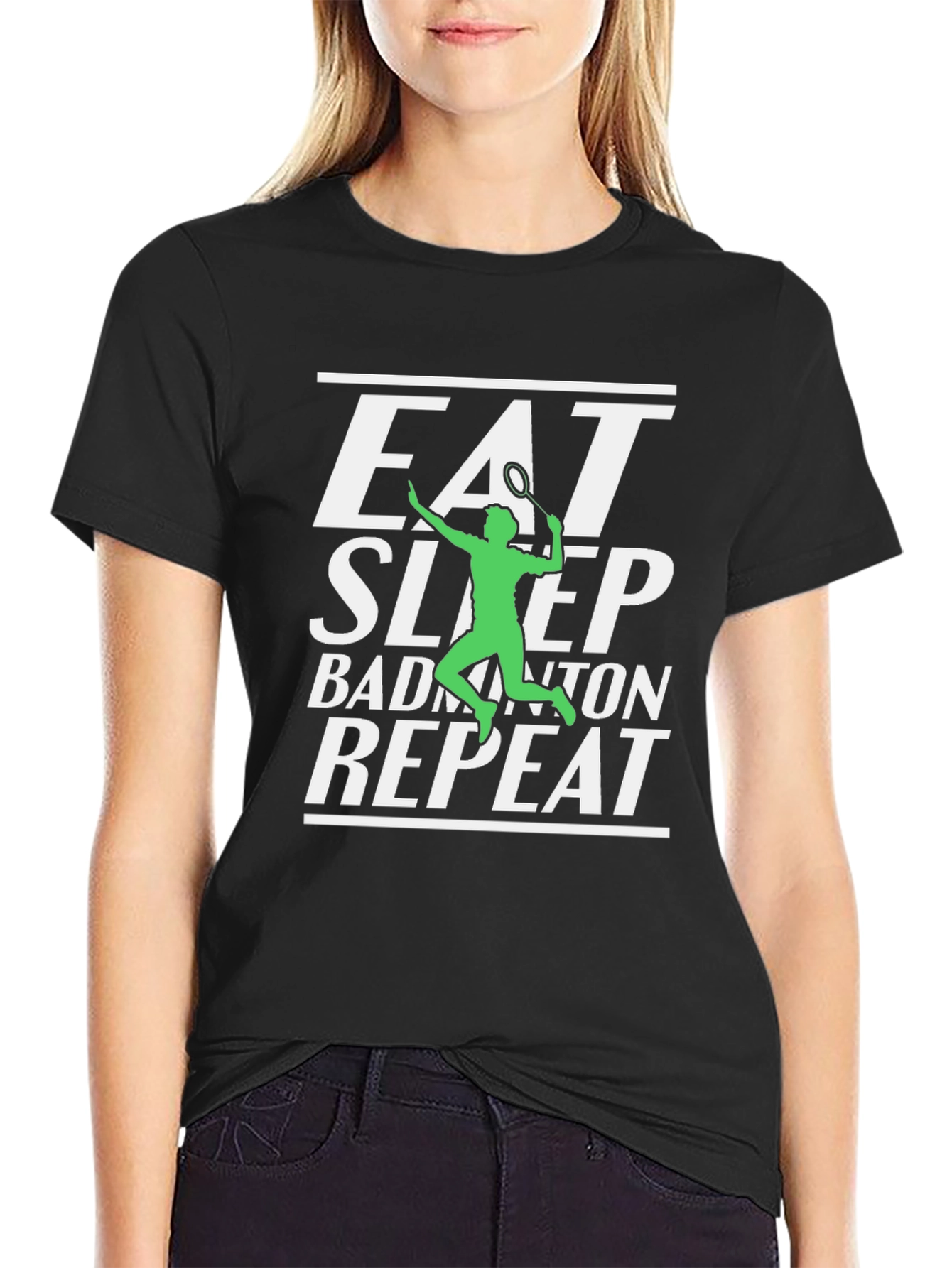 Black Eat Sleep Badminton Repeat Graphic Tee view 2