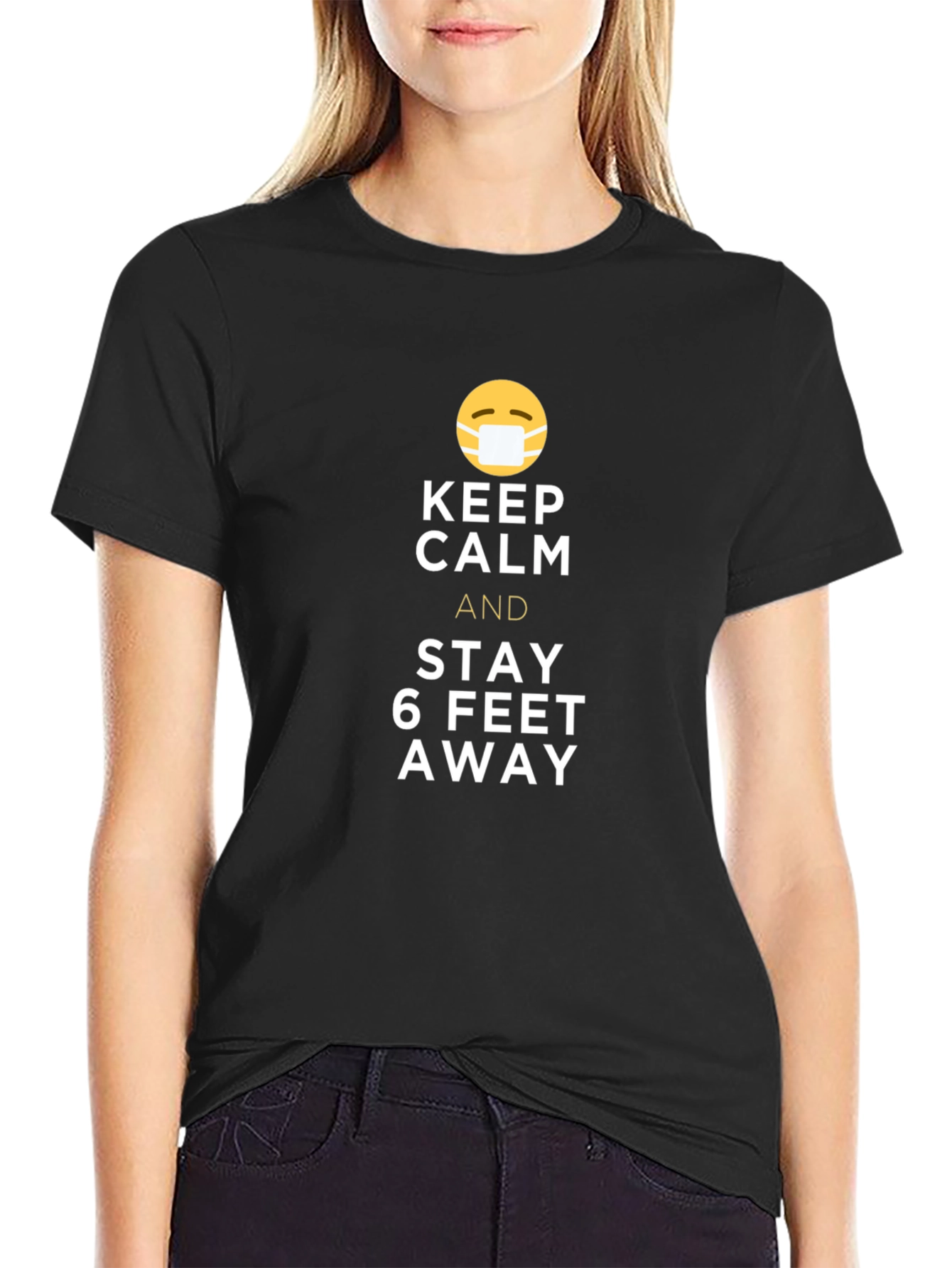 Black Keep Calm 6 Feet Away T-Shirt - Black Cotton Tee view 2
