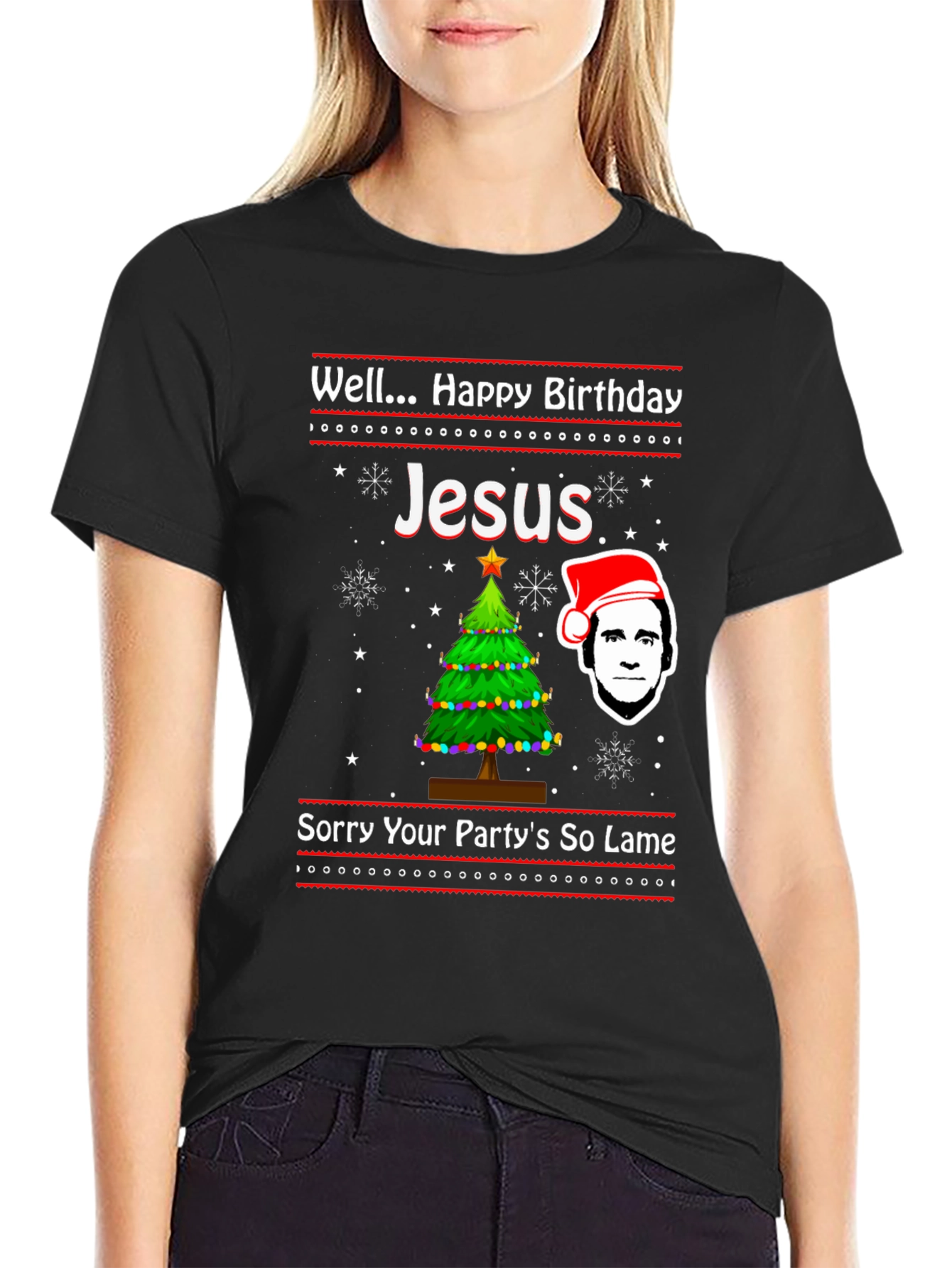 Black Well Happy Birthday Jesus Funny Christmas T-Shirt view 2