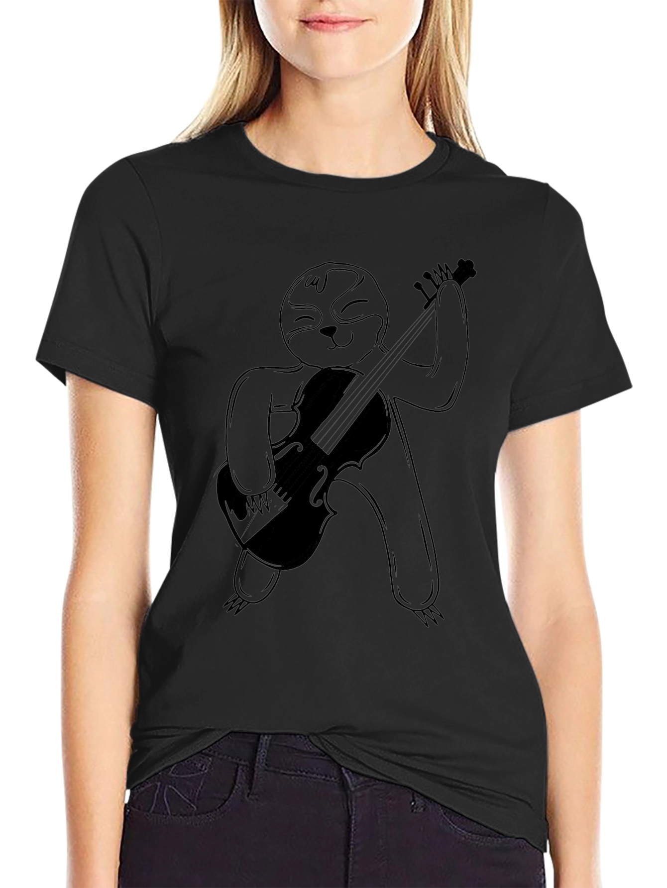 Black Sloth Musician Black T-Shirt view 2