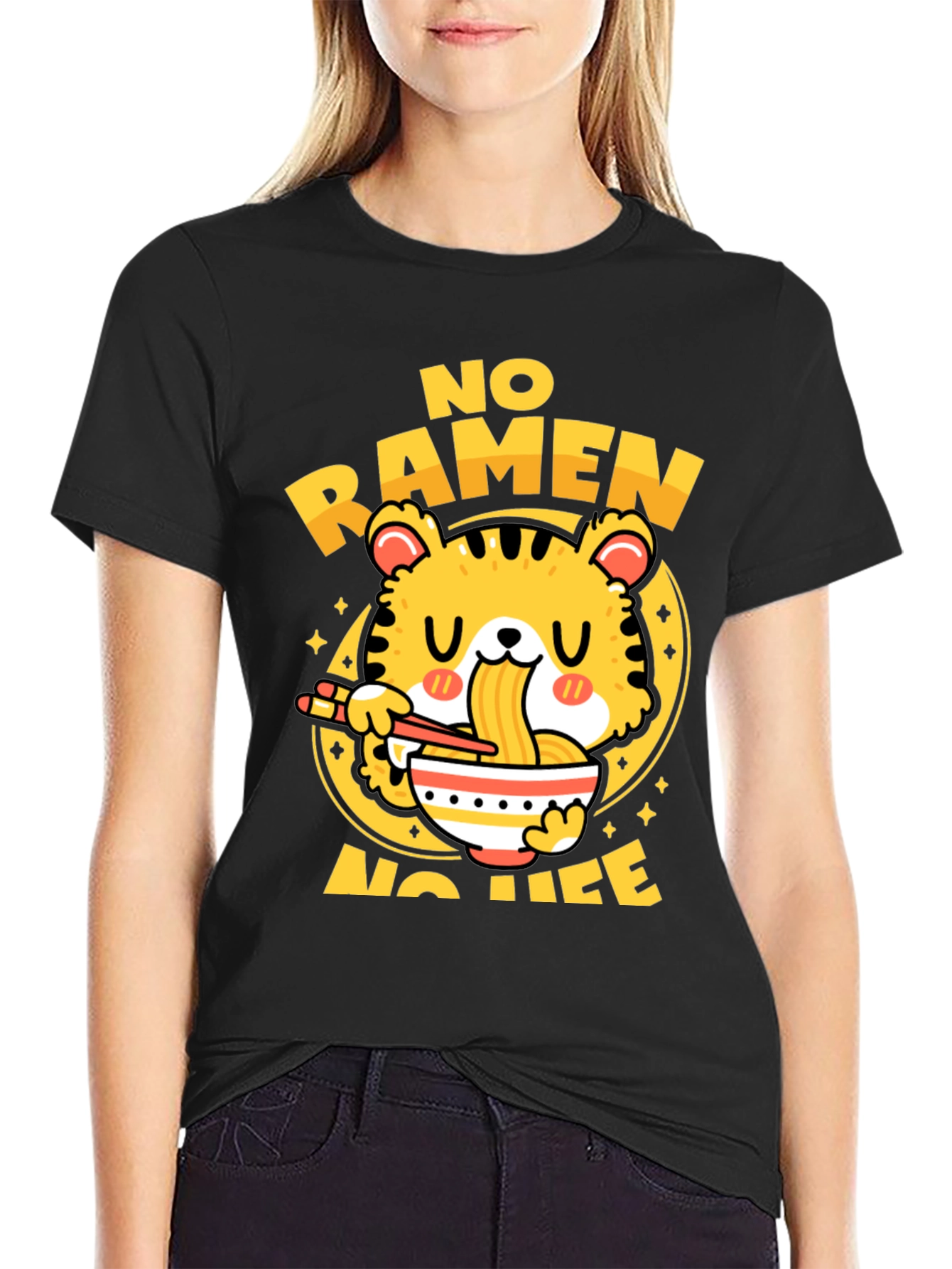 Black No Ramen No Life Graphic Tee - Black Cotton T-Shirt view 2