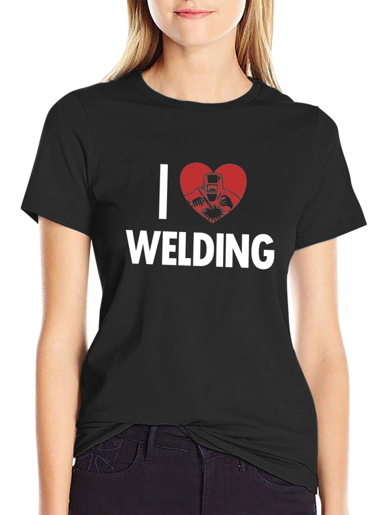 Black I Love Welding Graphic T-Shirt - Black Cotton Tee view 2