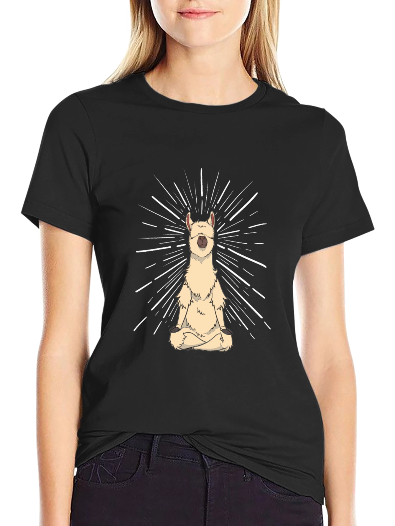 Black Zen Llama Meditation T-Shirt - Black view 2
