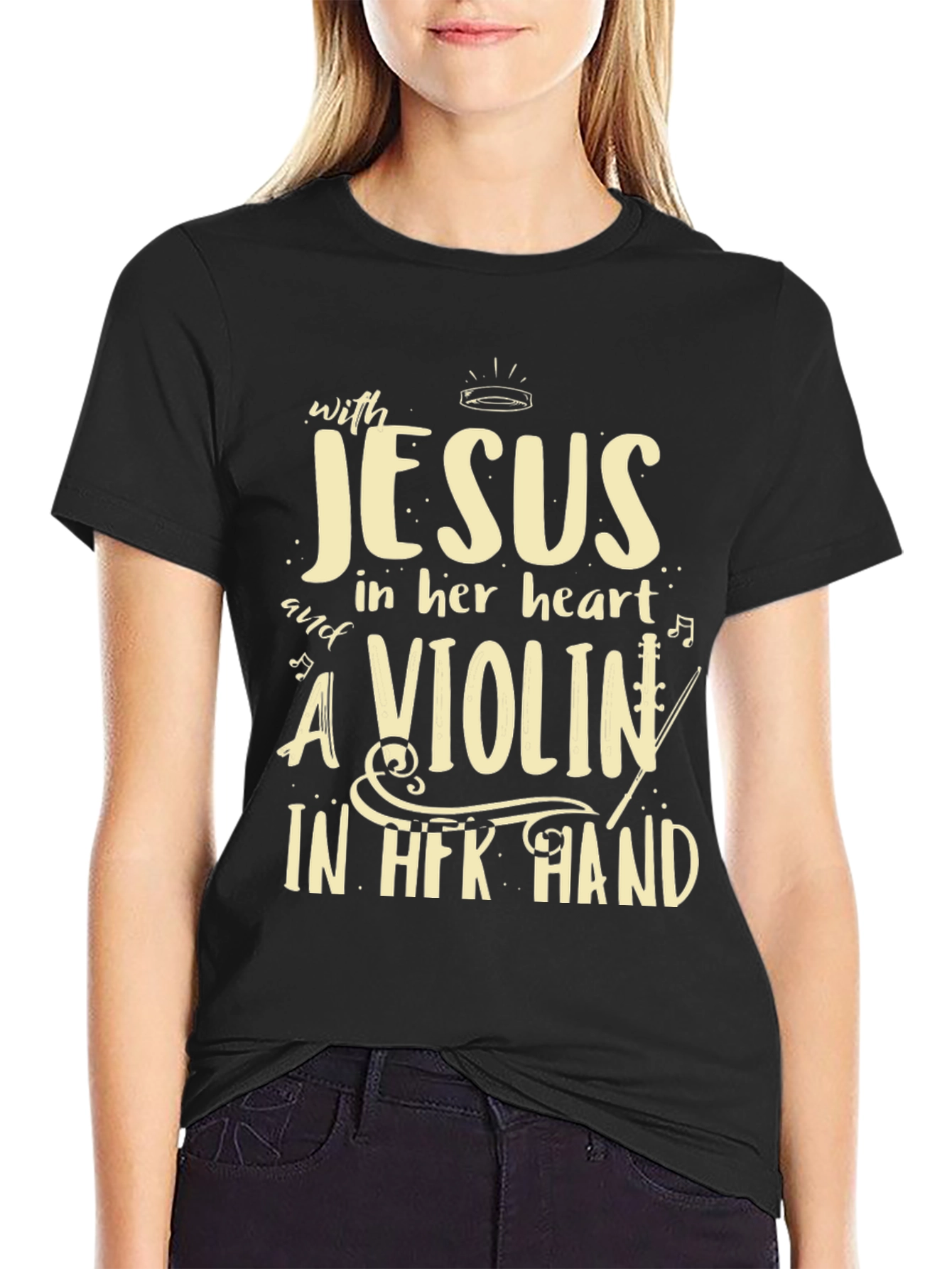 Black Jesus & Violin T-Shirt: Heartfelt Harmony view 2
