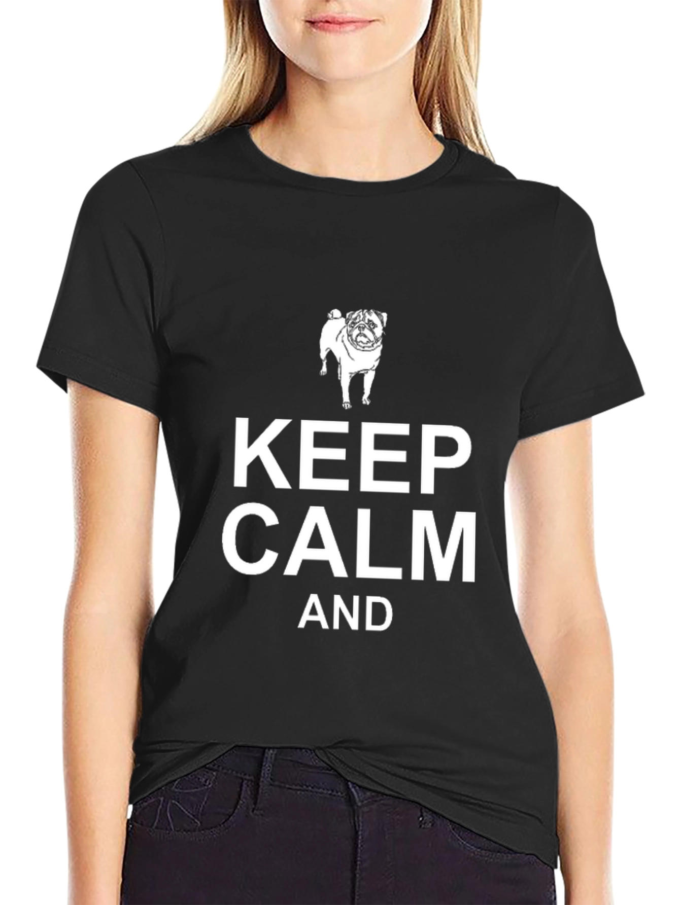 Black Keep Calm Pug Dog Black T-Shirt view 2