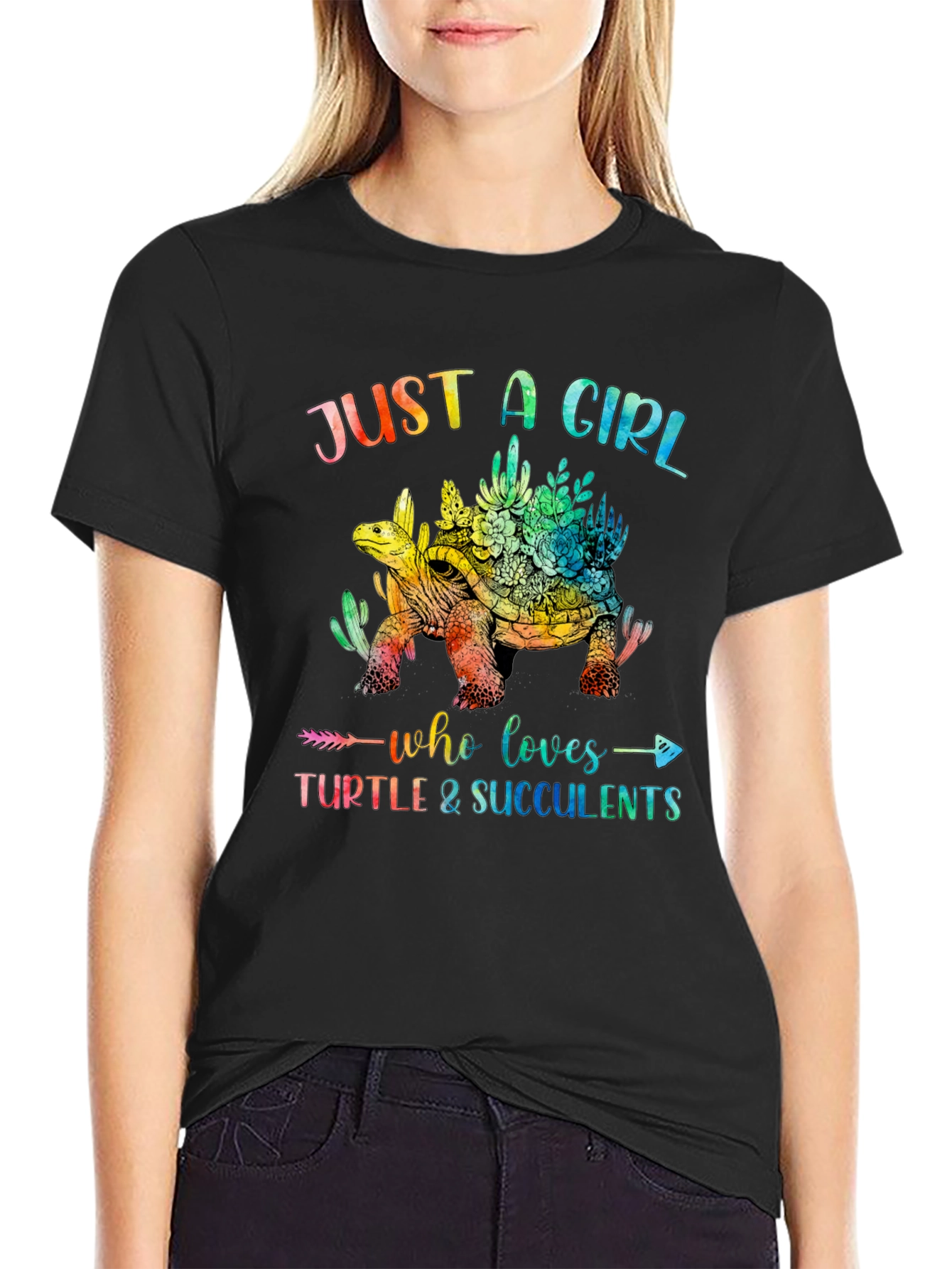 Black Girl's Turtle and Succulent Graphic Tee view 2