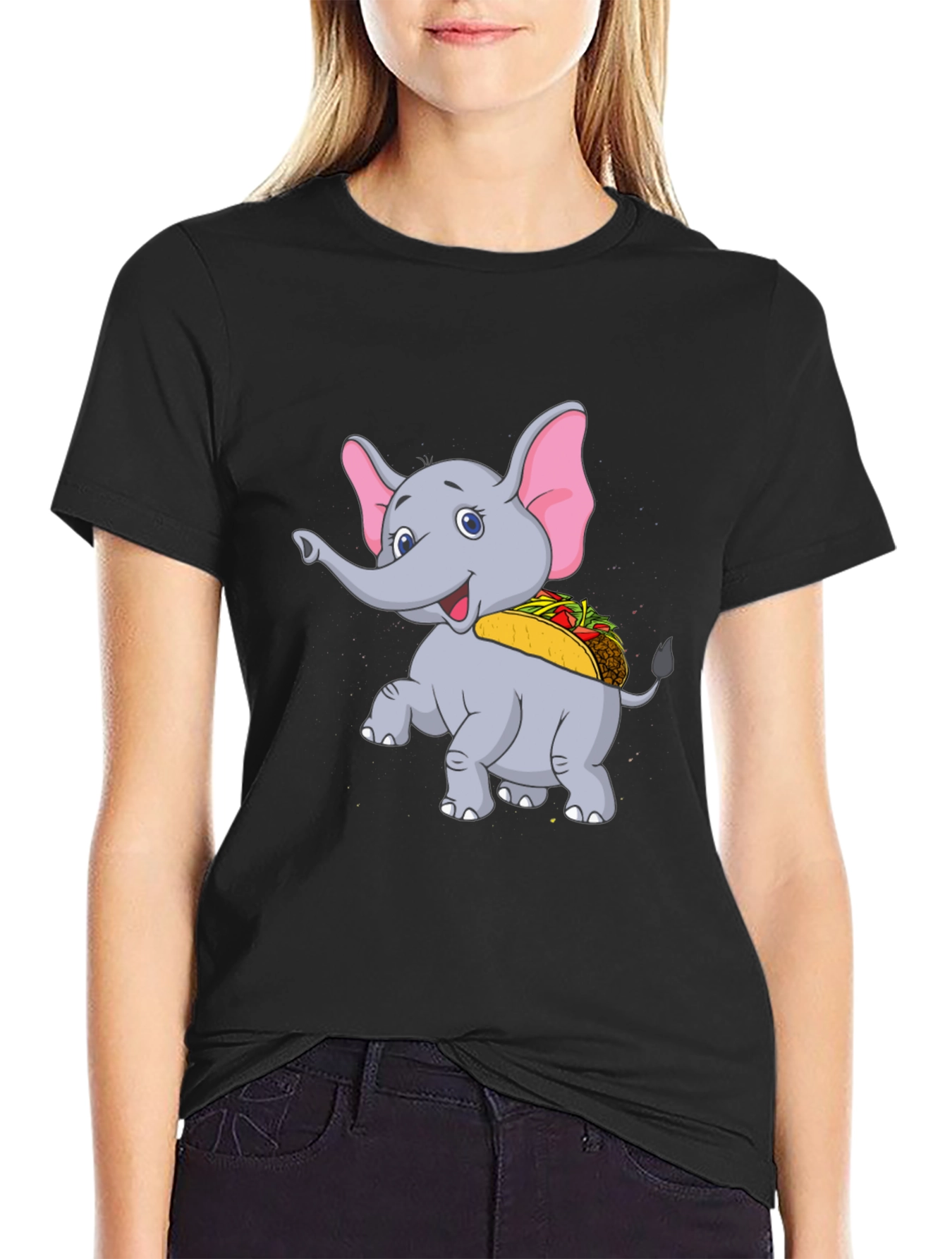 Black Elephant Taco T-Shirt - Cute Cartoon Animal Tee view 2