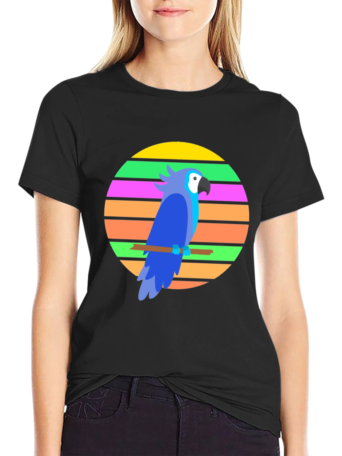 Black Retro Parrot Graphic Tee view 2