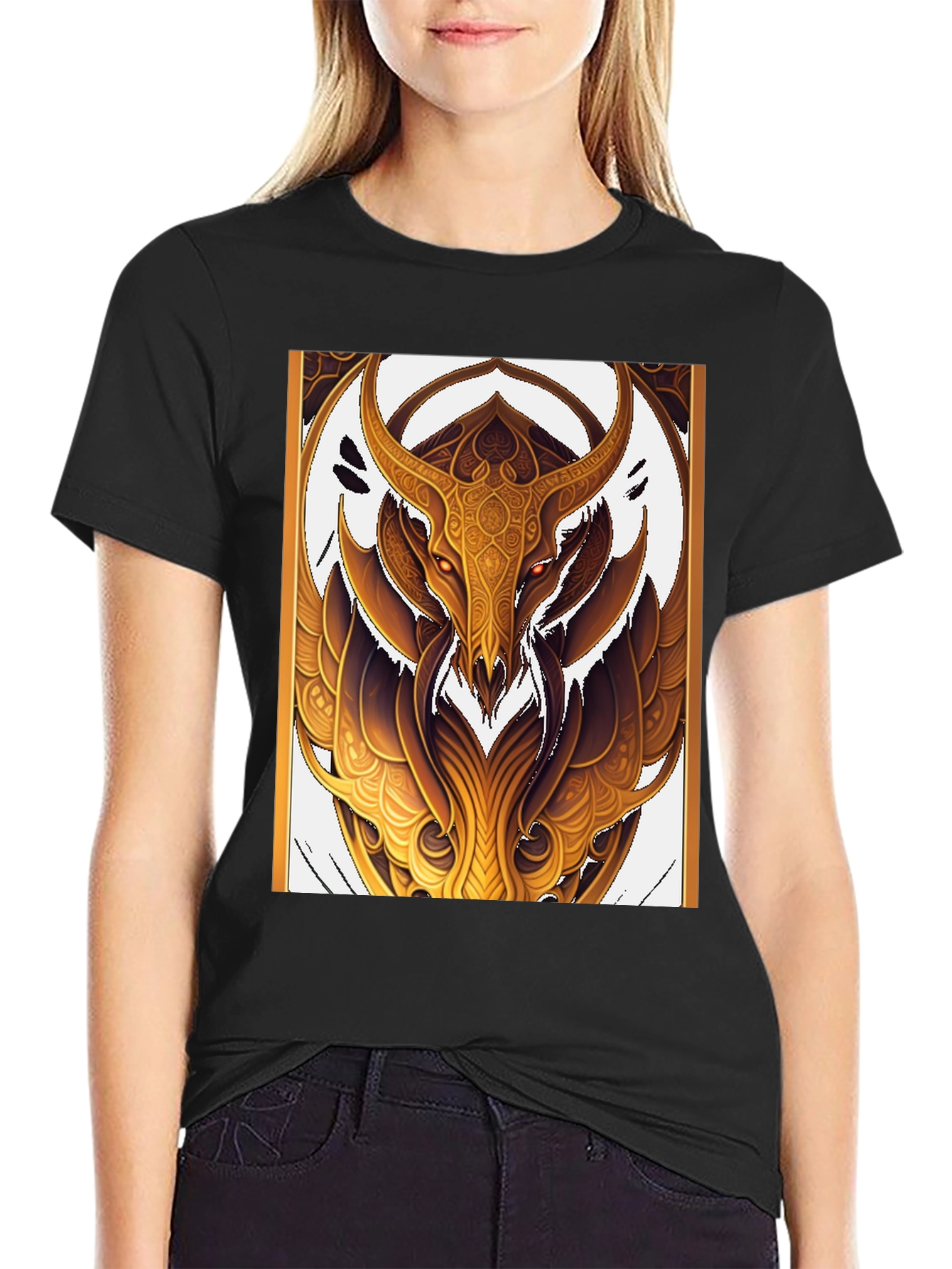 Black Golden Minotaur Graphic Black T-Shirt view 2