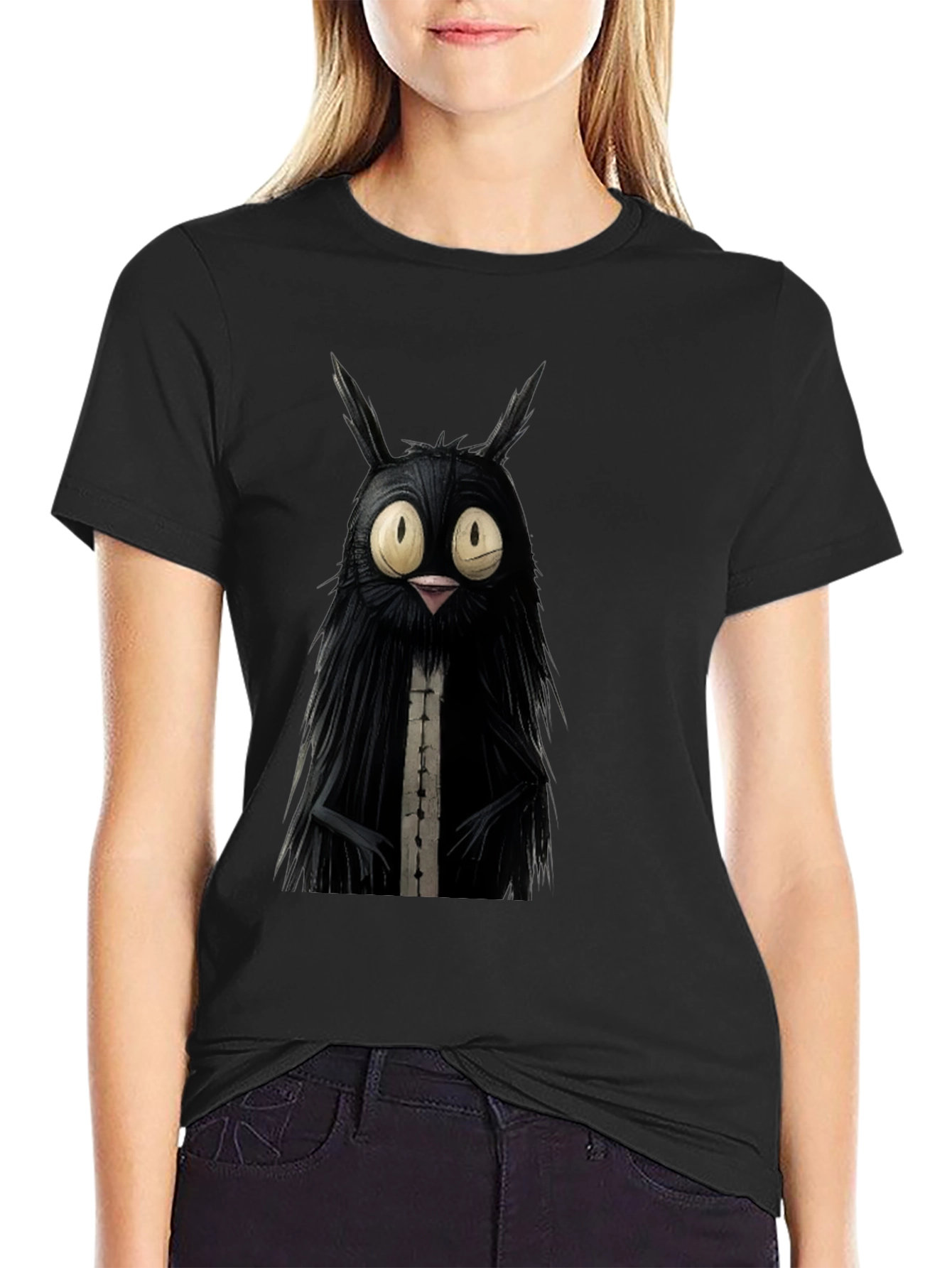 Black Creepy Cute Cat T-Shirt - Black view 2