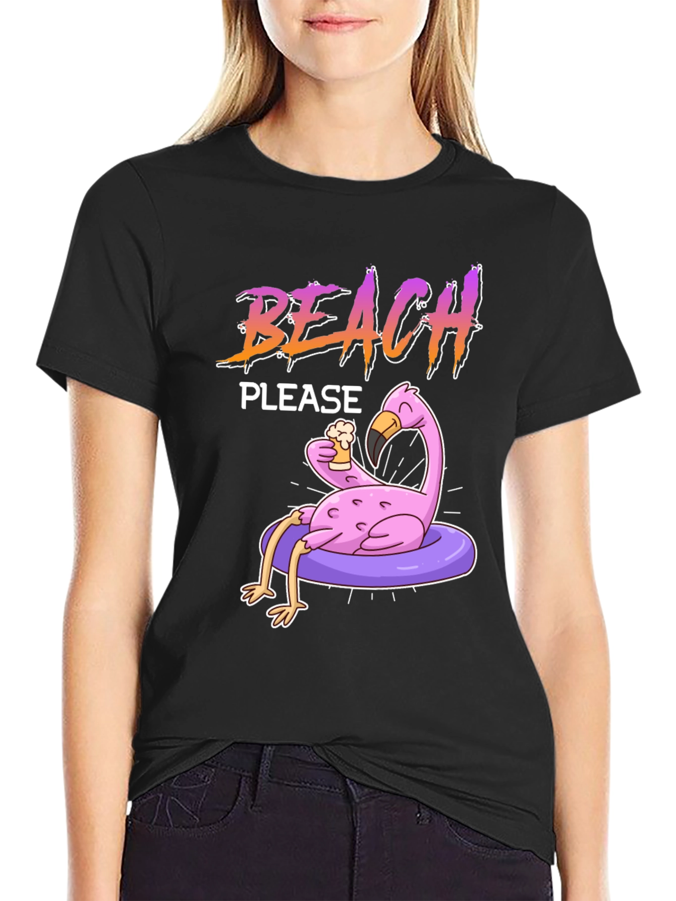 Black Beach Please Flamingo T-Shirt view 2