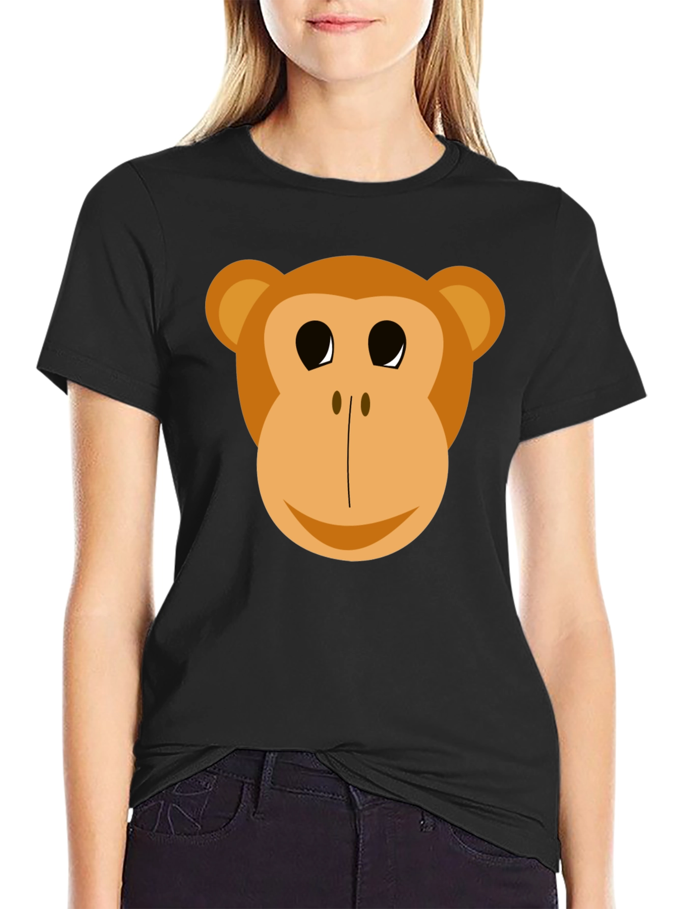 Black Funny Monkey Face Graphic T-Shirt view 2