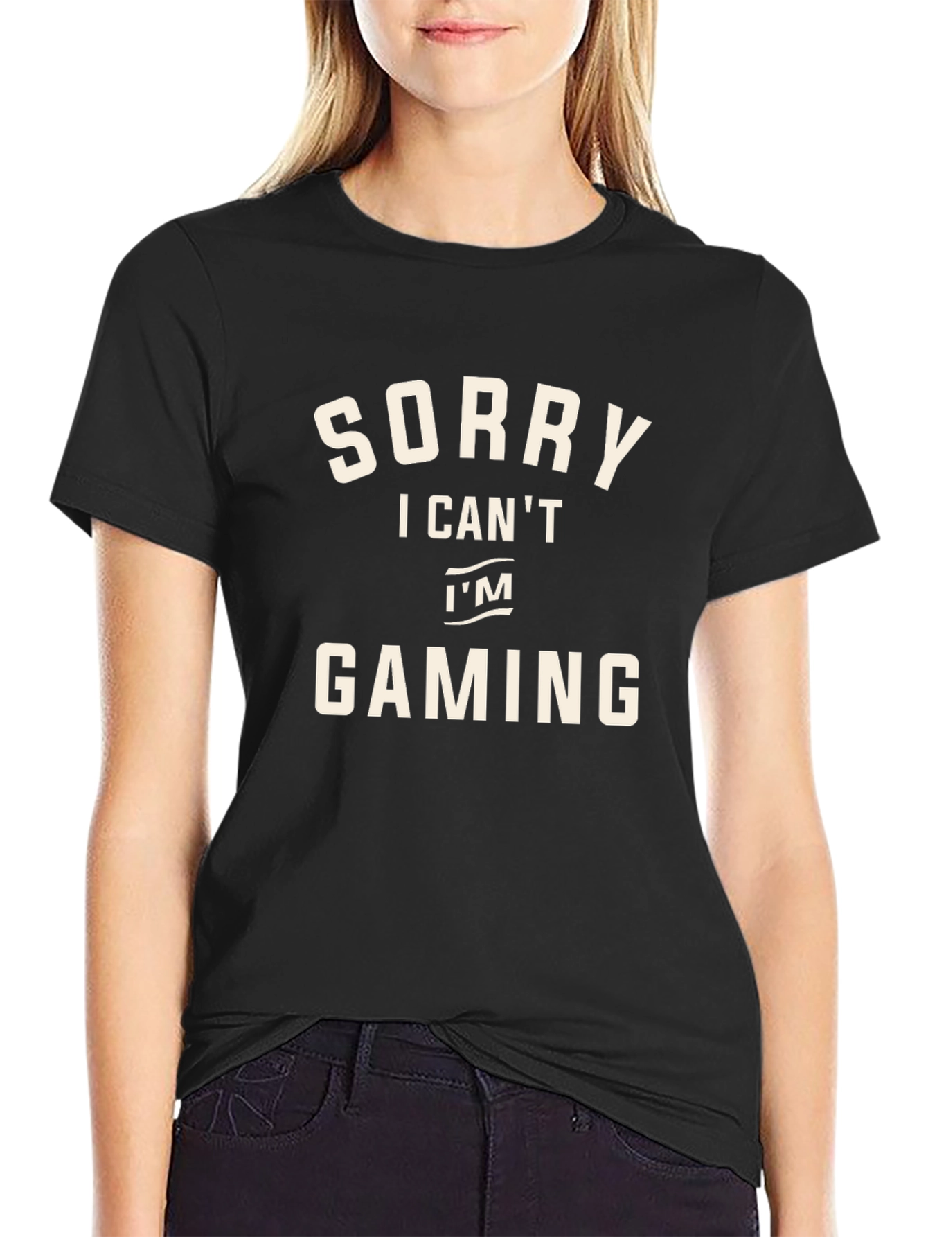 Black Sorry I Can't I'm Gaming Black T-Shirt view 2