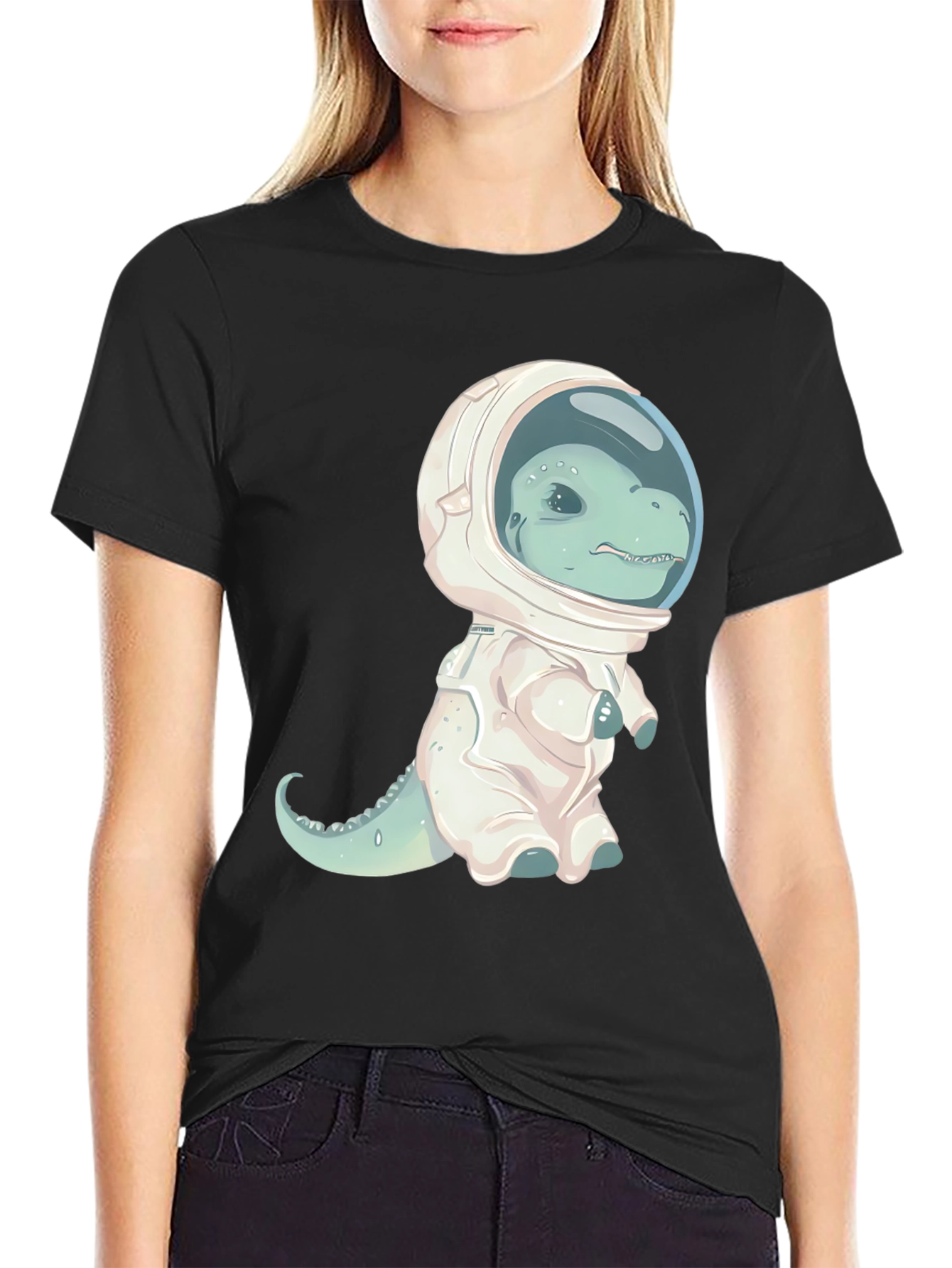 Black Dino Astronaut Graphic T-Shirt view 2