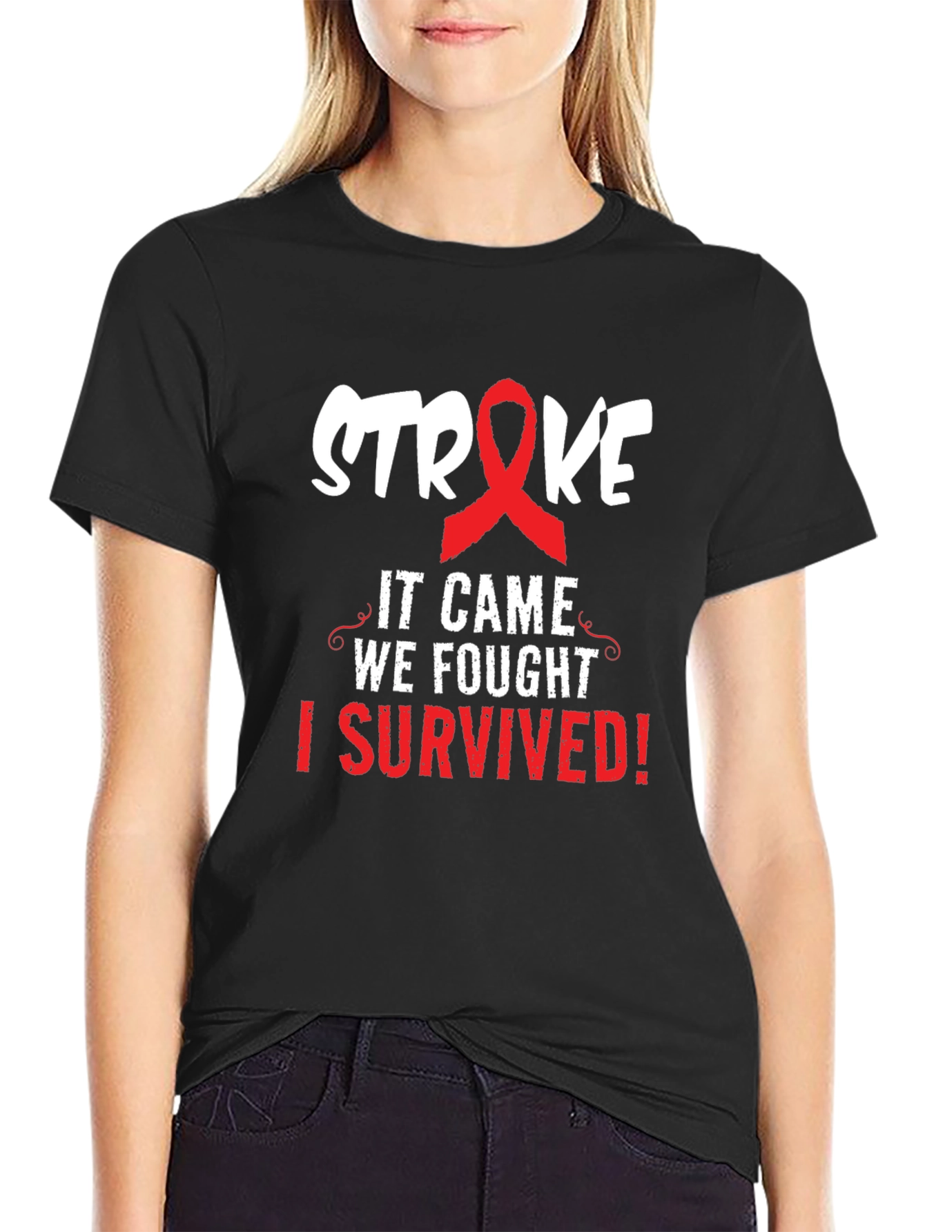 Black Stroke Survivor T-Shirt - It Came We Fought I Survived view 2