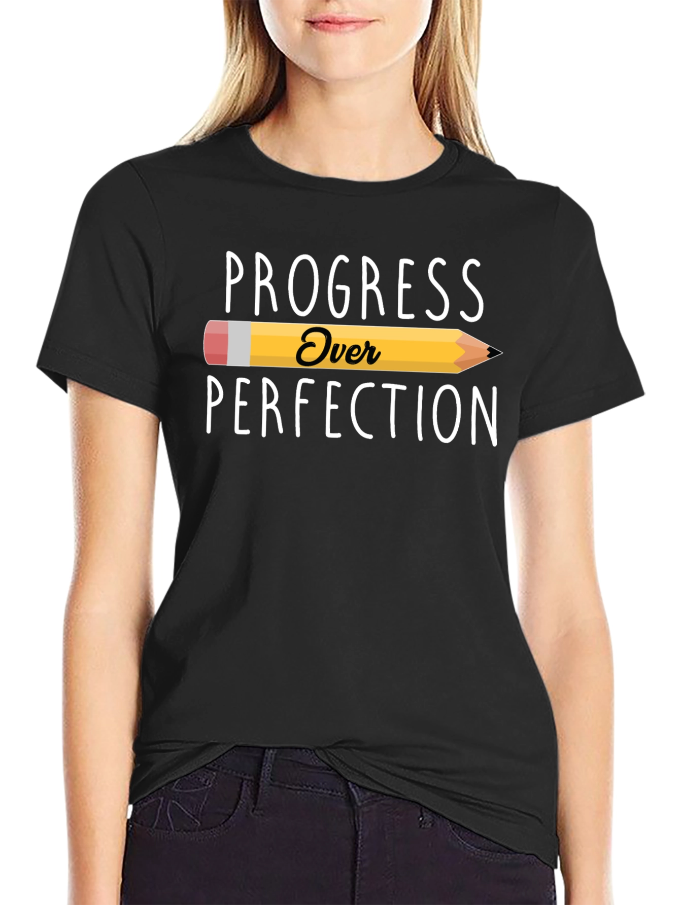 Black Progress Over Perfection T-Shirt - Motivational Tee view 2