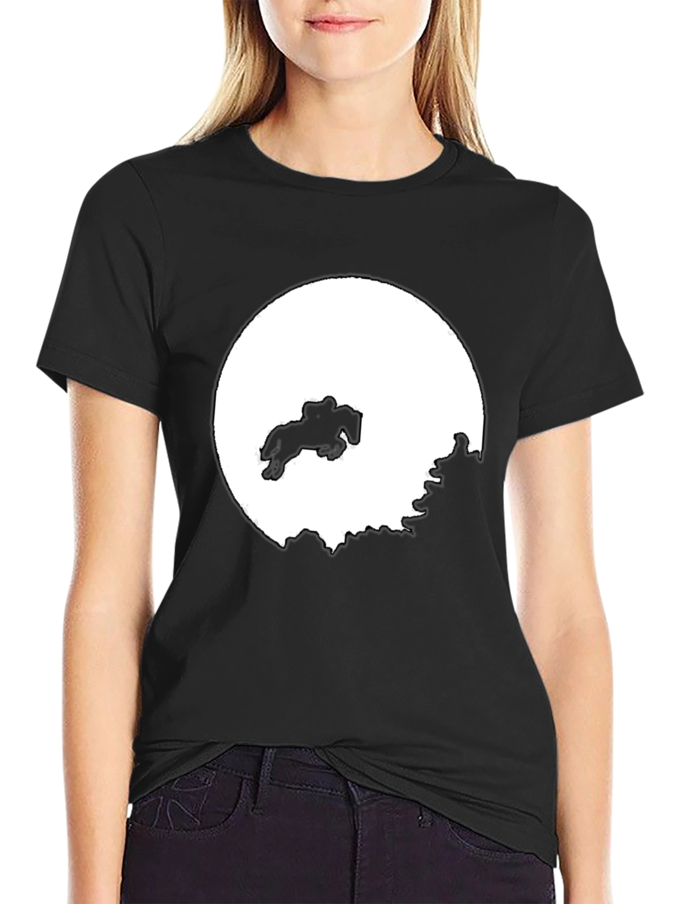Black Equestrian Silhouette Tee - Black Cotton Blend view 2