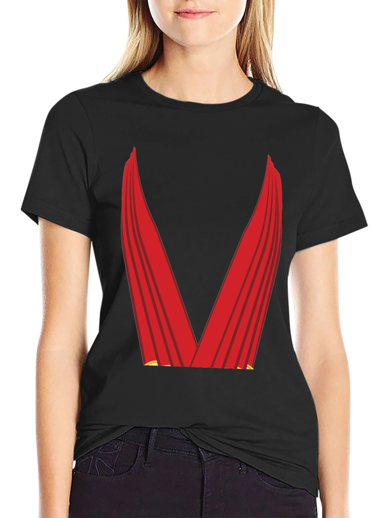 Black Red Cape Graphic Tee - Superhero Style view 2