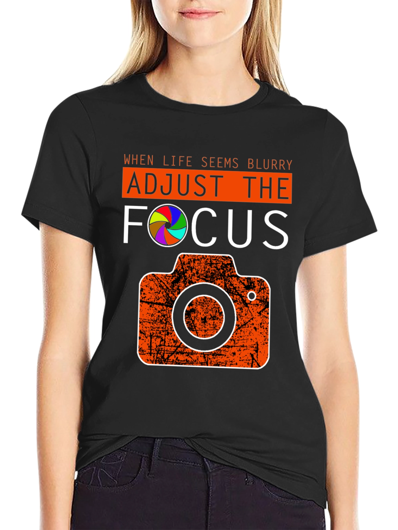 Black Adjust the Focus Graphic Tee - Photography Lover's T-Shirt view 2