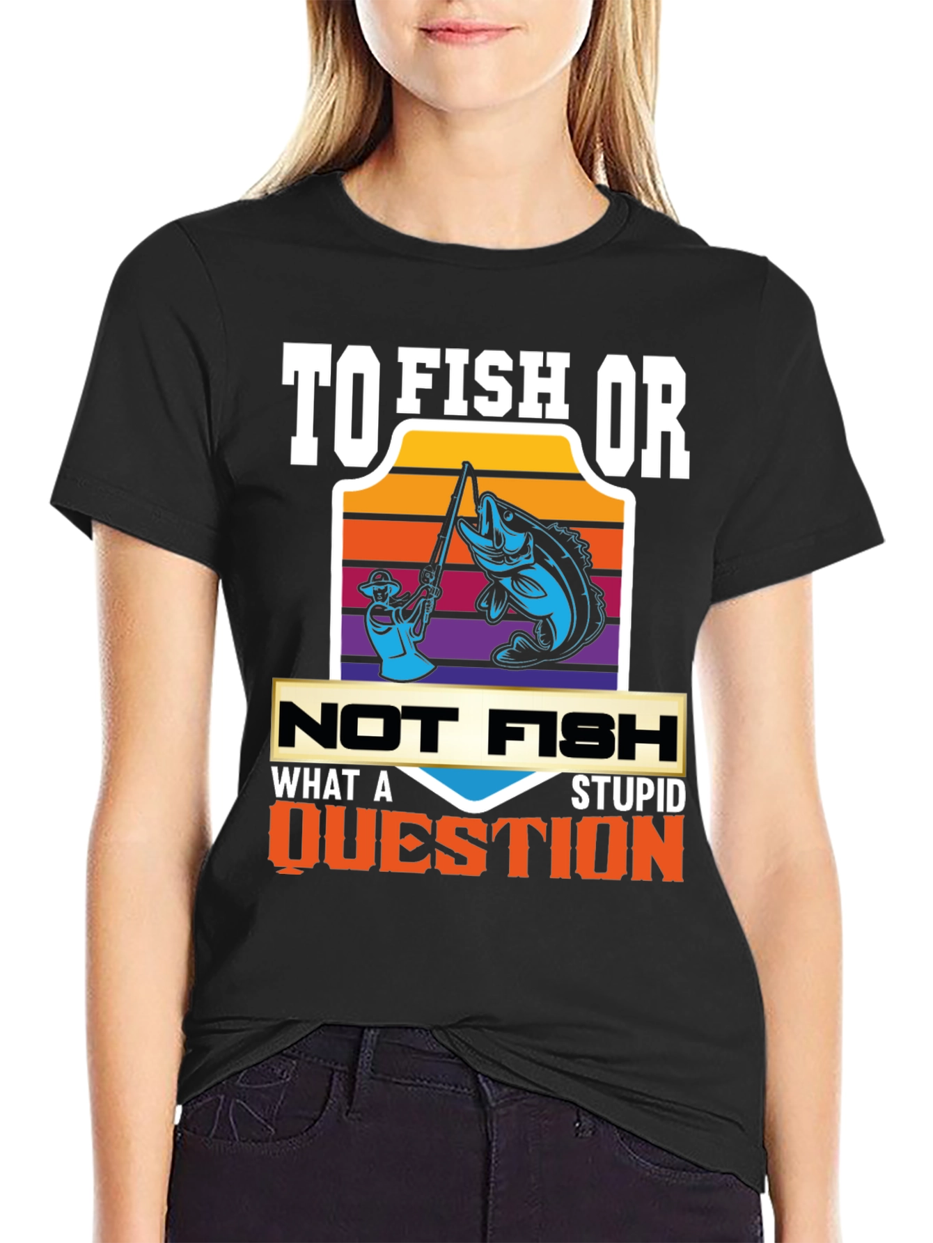 Black Fishing Humor T-Shirt: To Fish Or Not Fish view 2