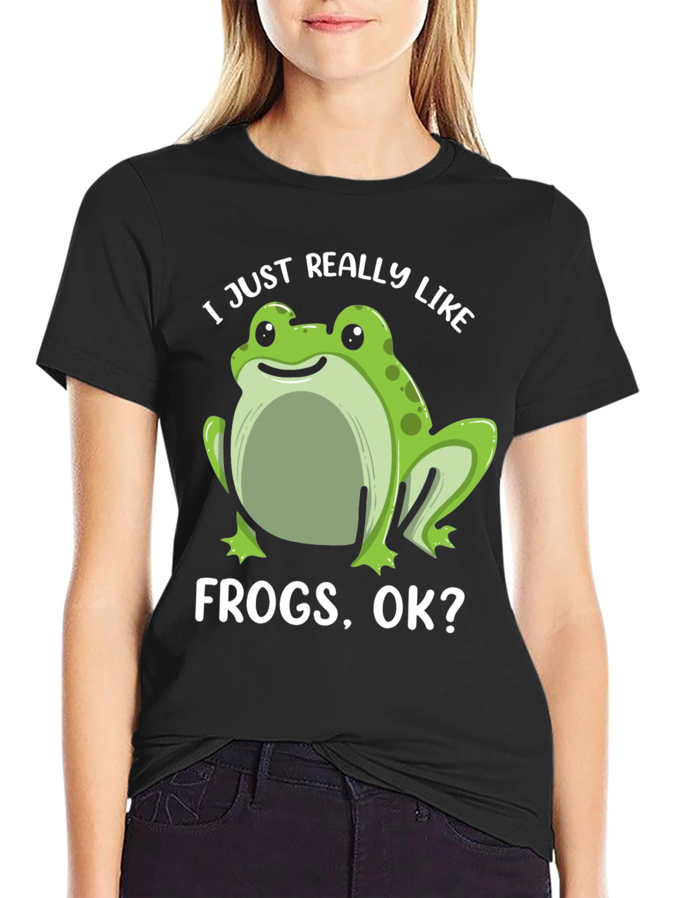 Black Frog Lover T-Shirt - I Just Really Like Frogs, Ok? view 2