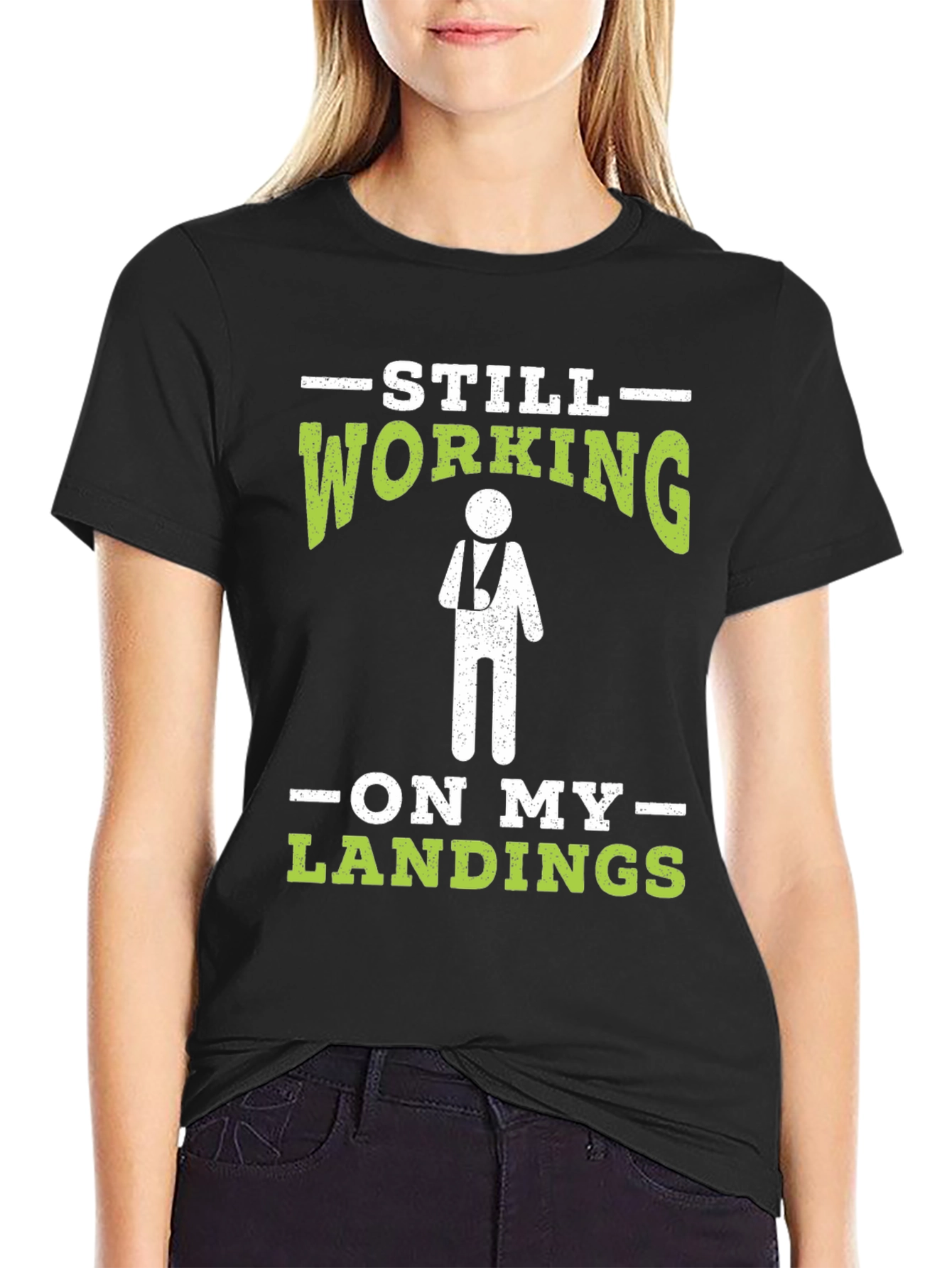 Black Still Working On My Landings T-Shirt Funny Injury Tee view 2