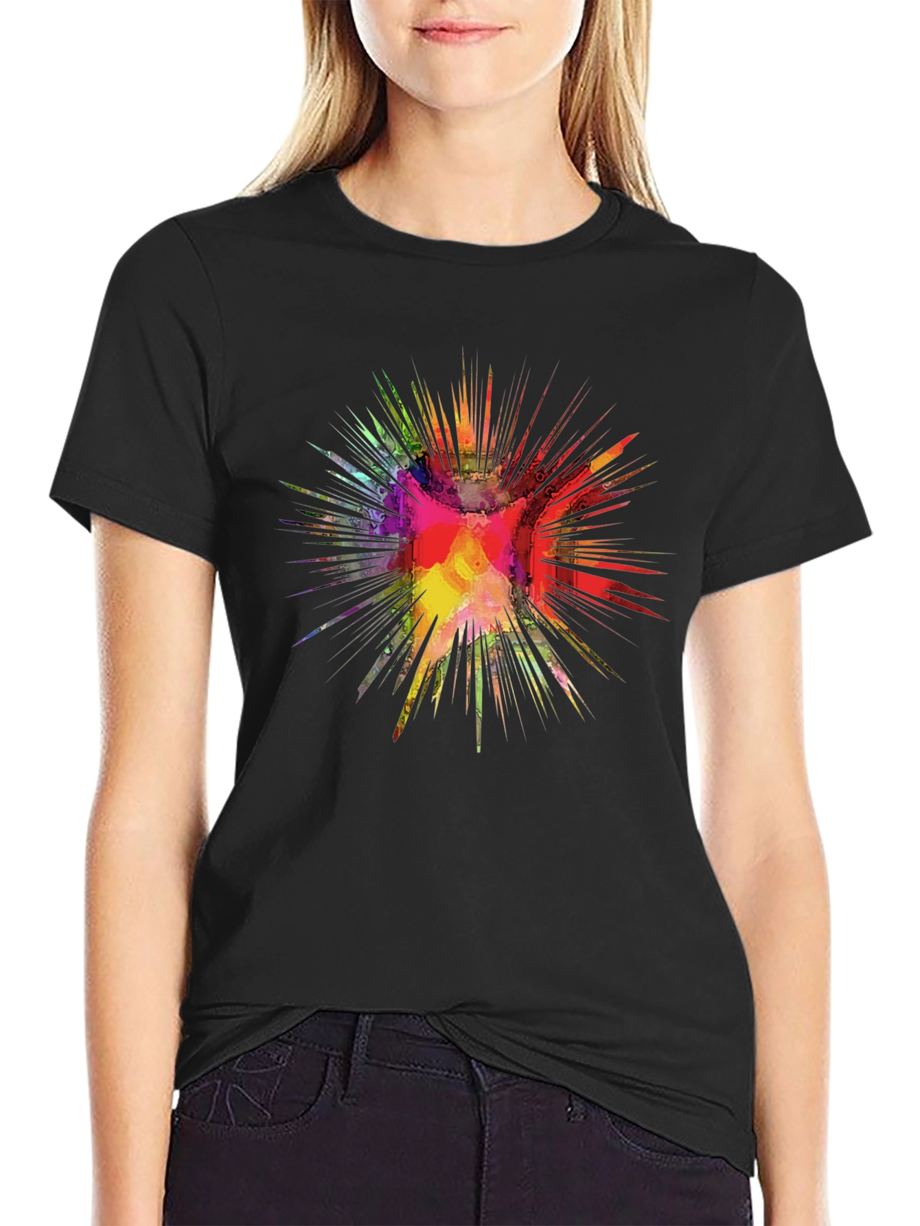 Black Colorful Burst Graphic Black T-Shirt view 2