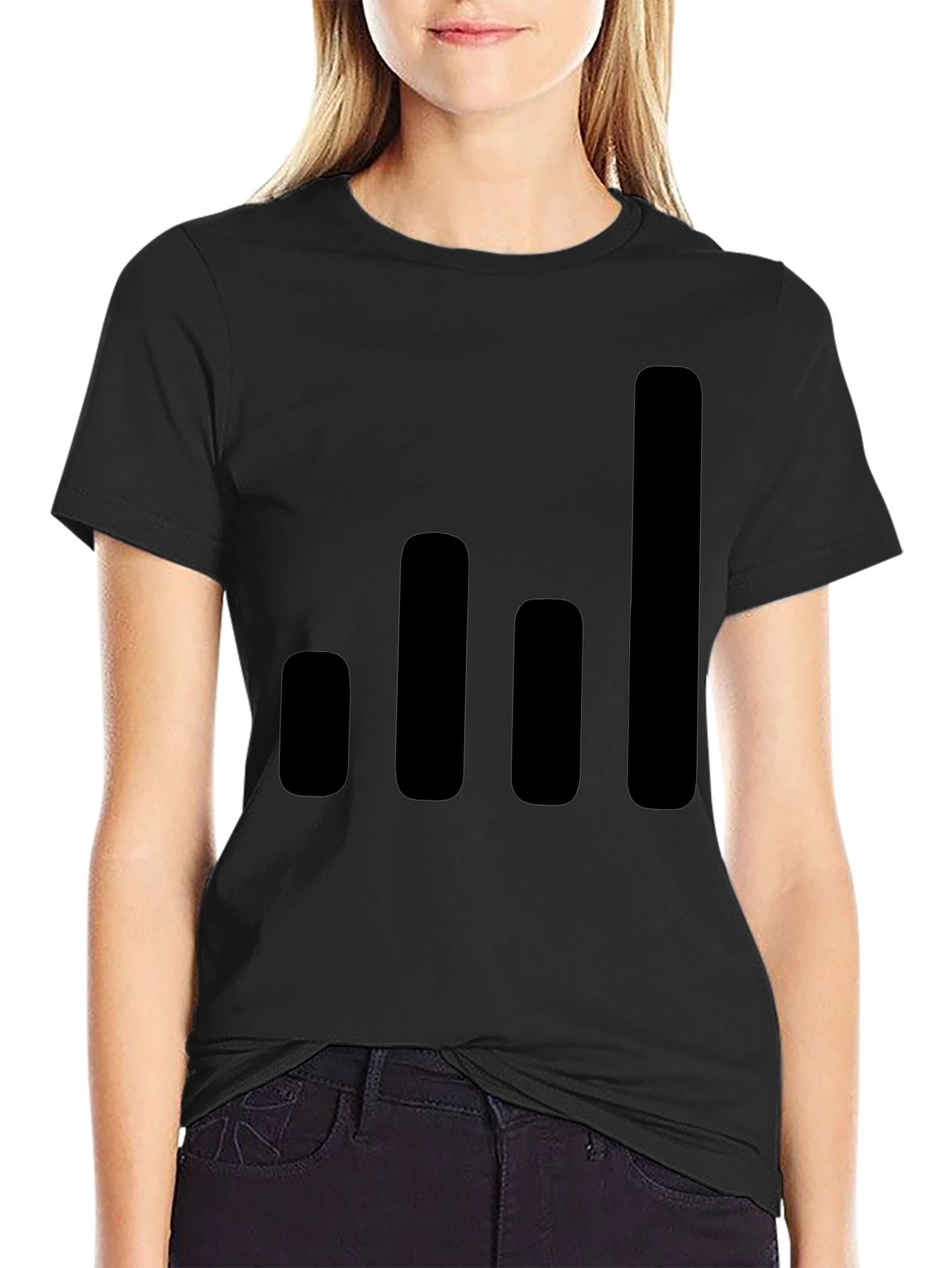Black Modern Black T-Shirt with Graphic Bars Design view 2