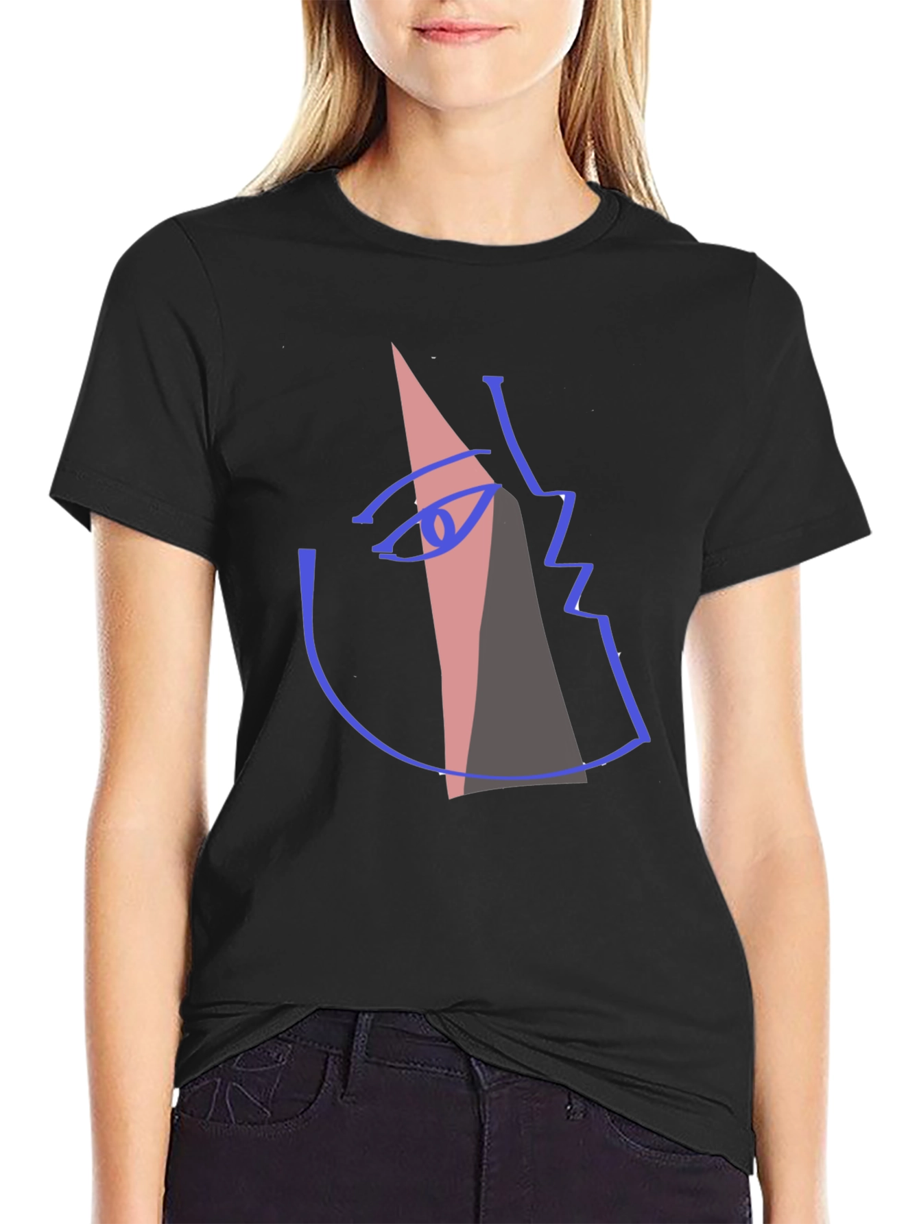 Black Abstract Face Graphic T-Shirt - Modern Art Tee view 2