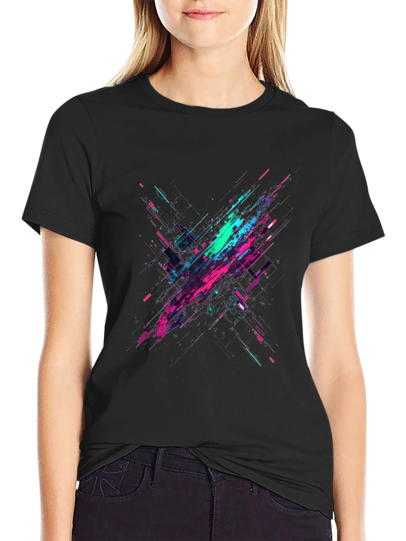 Black Abstract Graphic Print Black T-Shirt view 2