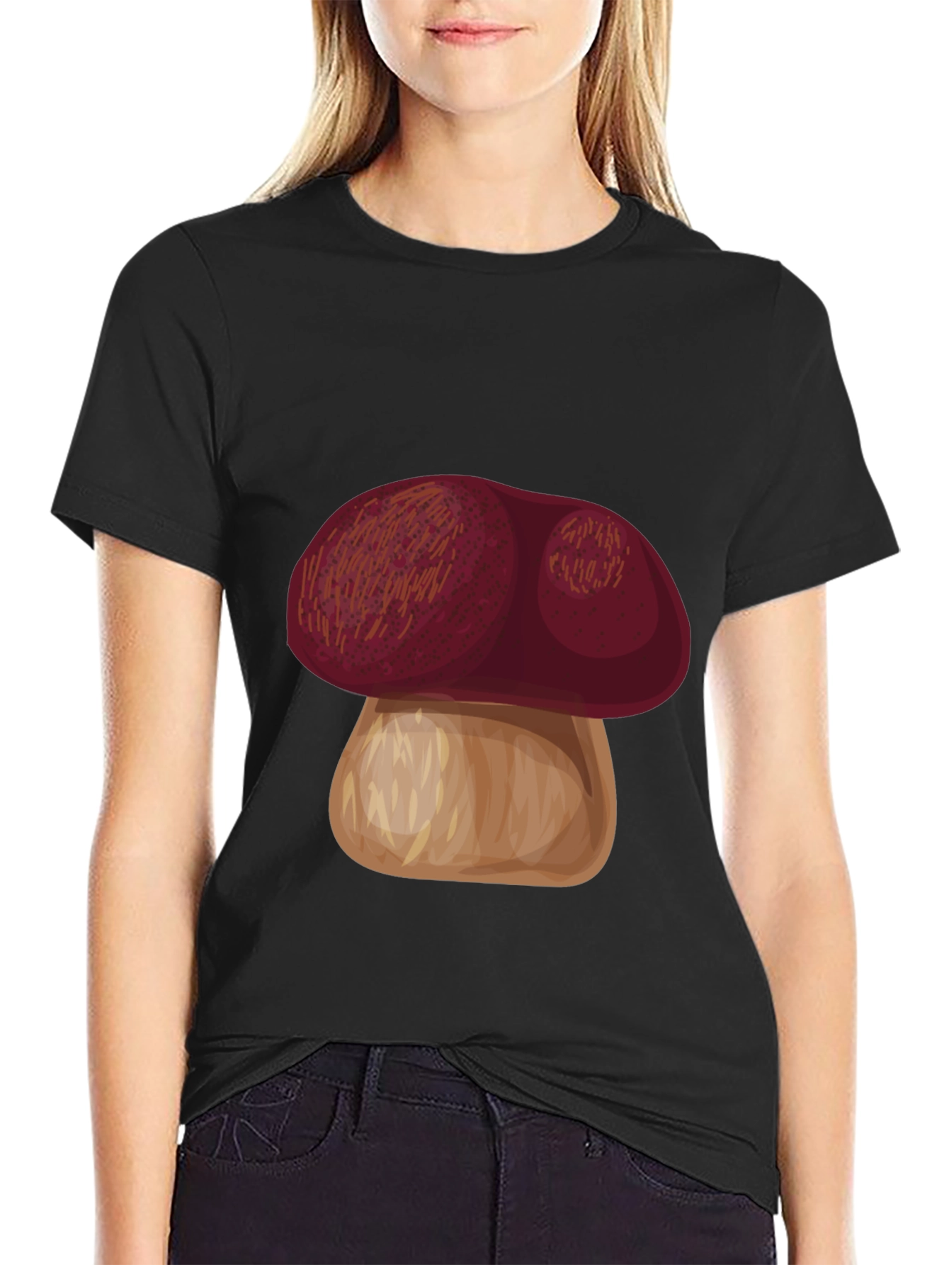 Black Mushroom Graphic Tee - Casual Black T-Shirt view 2