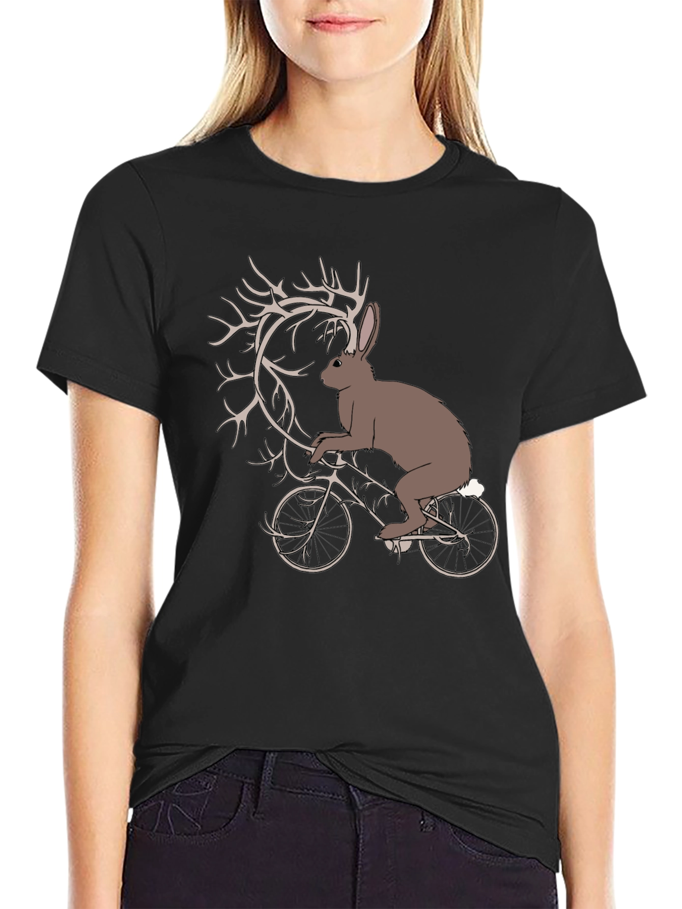 Black Hare on Bike Graphic Tee - Unique Design view 2