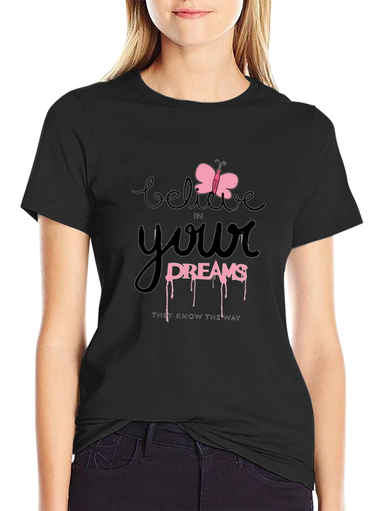 Black Believe in Your Dreams Black T-Shirt view 2