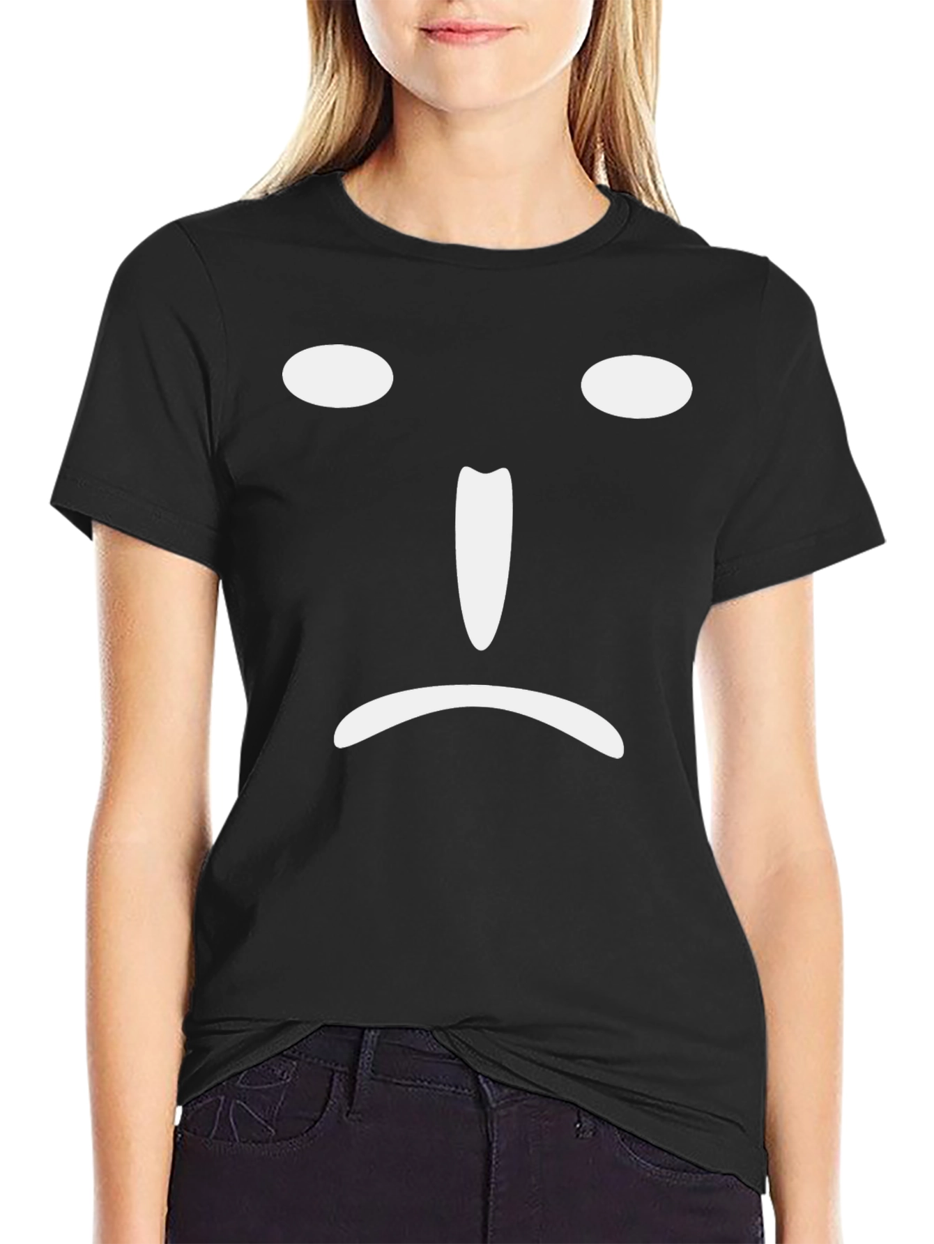 Black Sad Face Graphic Tee - Black Cotton Blend T-Shirt view 2