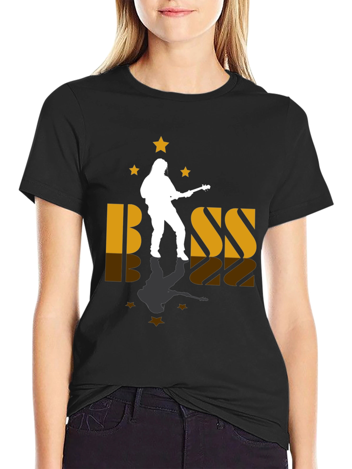 Black Bass Guitar Player Silhouette Graphic Tee view 2
