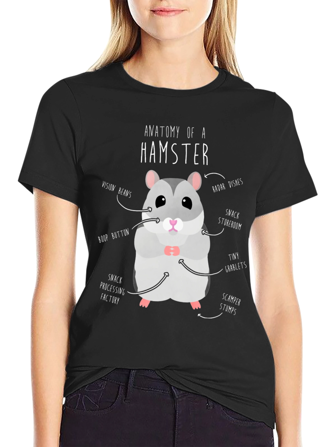 Black Anatomy of a Hamster Funny T-Shirt view 2