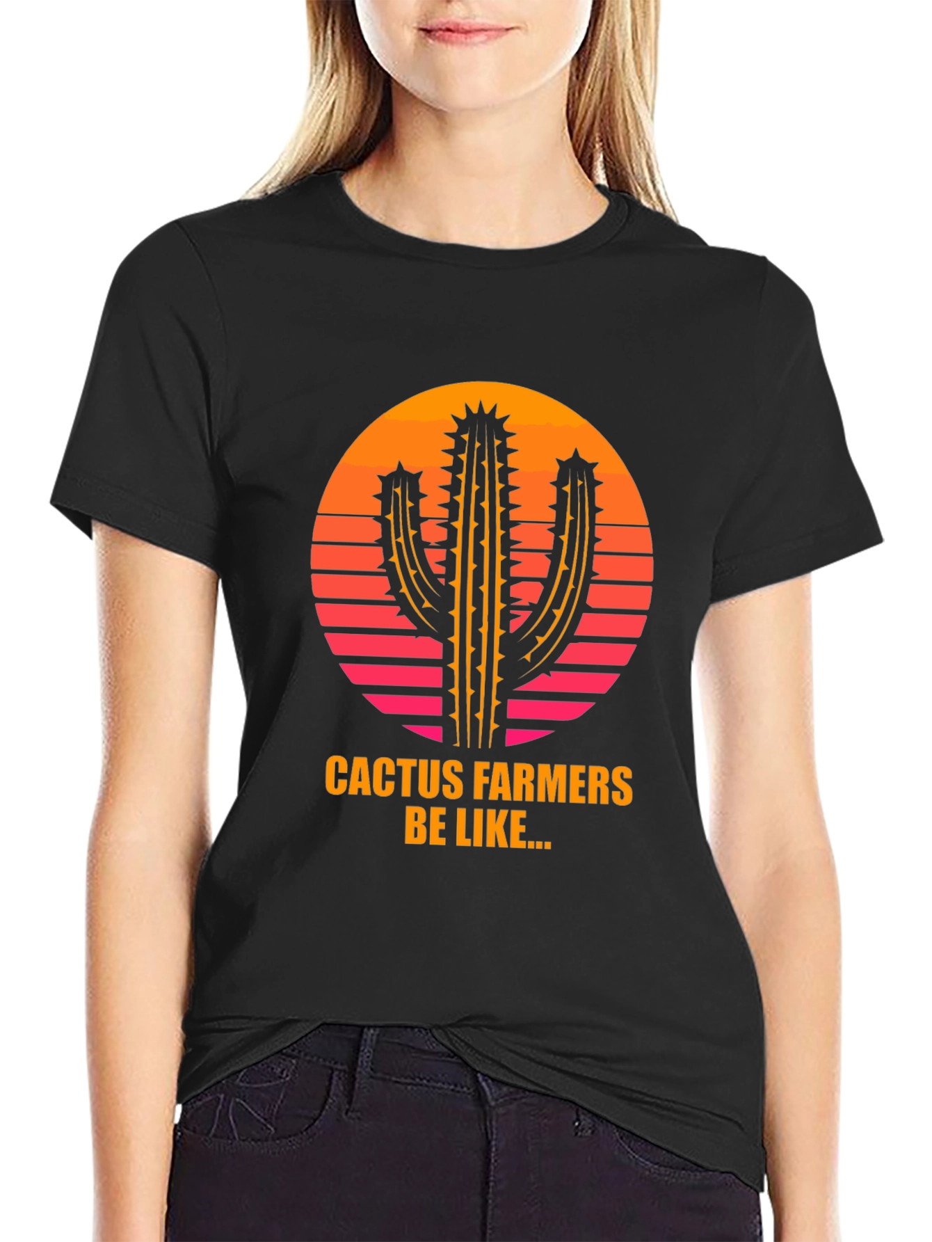 Cactus Farmer Graphic Tee - Retro Sunset Design - 2