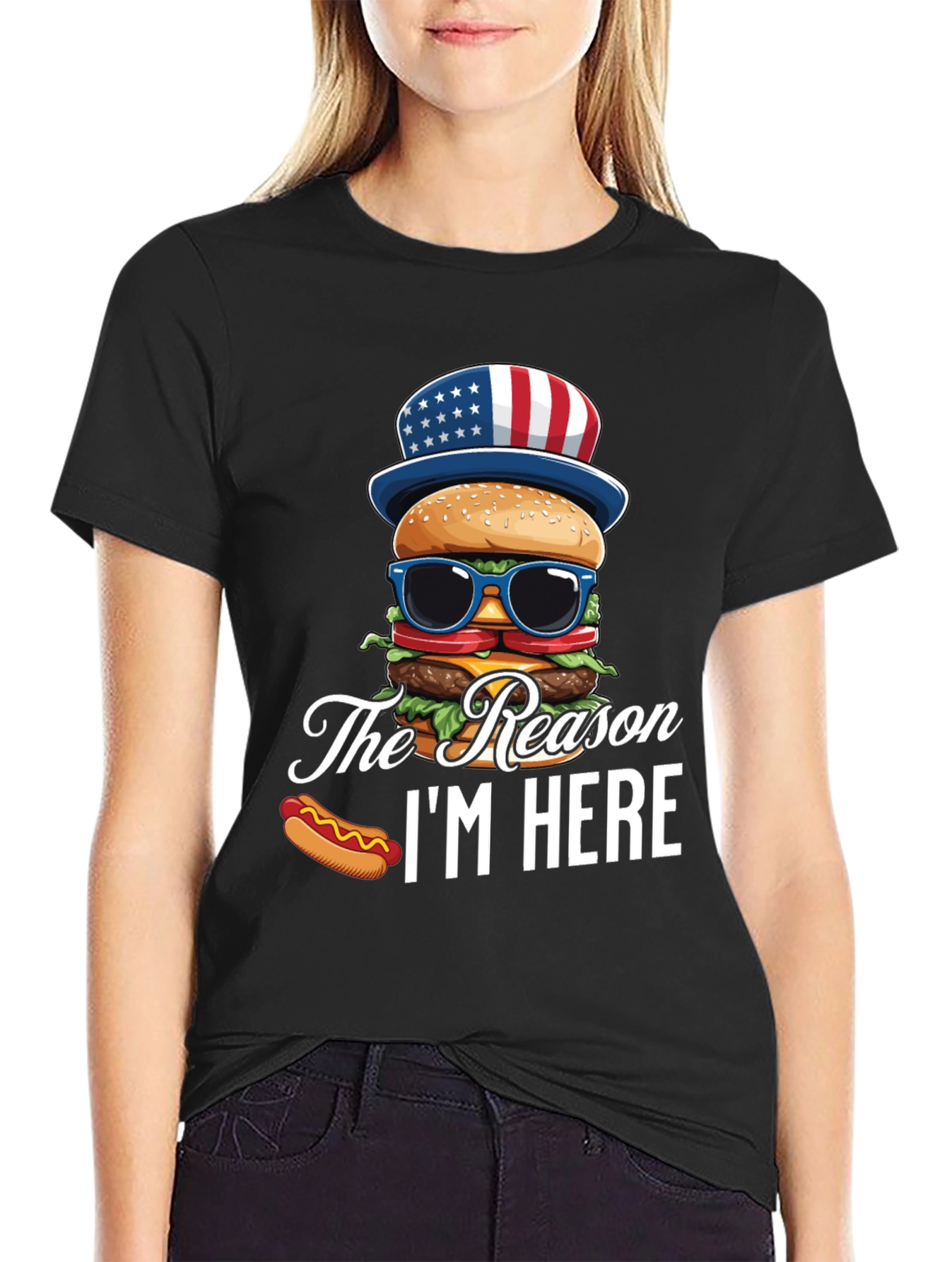 Black Patriotic Burger T-Shirt - The Reason I'm Here view 2