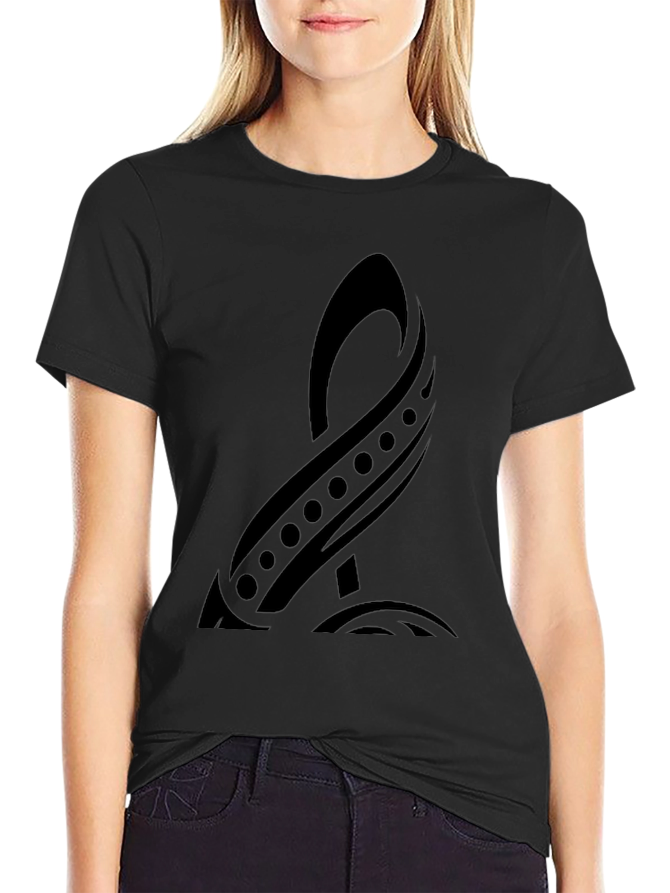 Black Black Tribal Design T-Shirt view 2