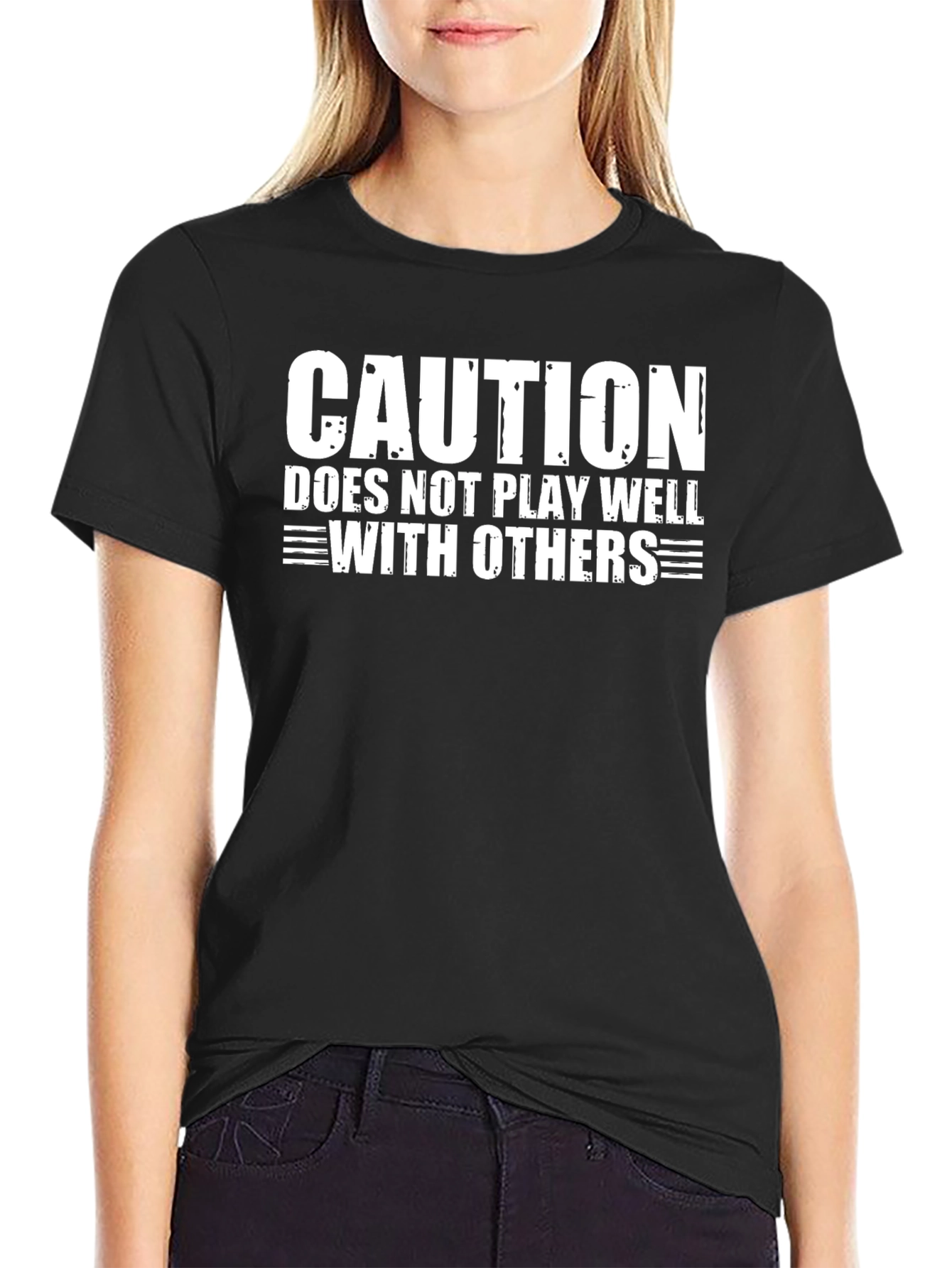 Black Caution Doesn't Play Well with Others T-Shirt view 2