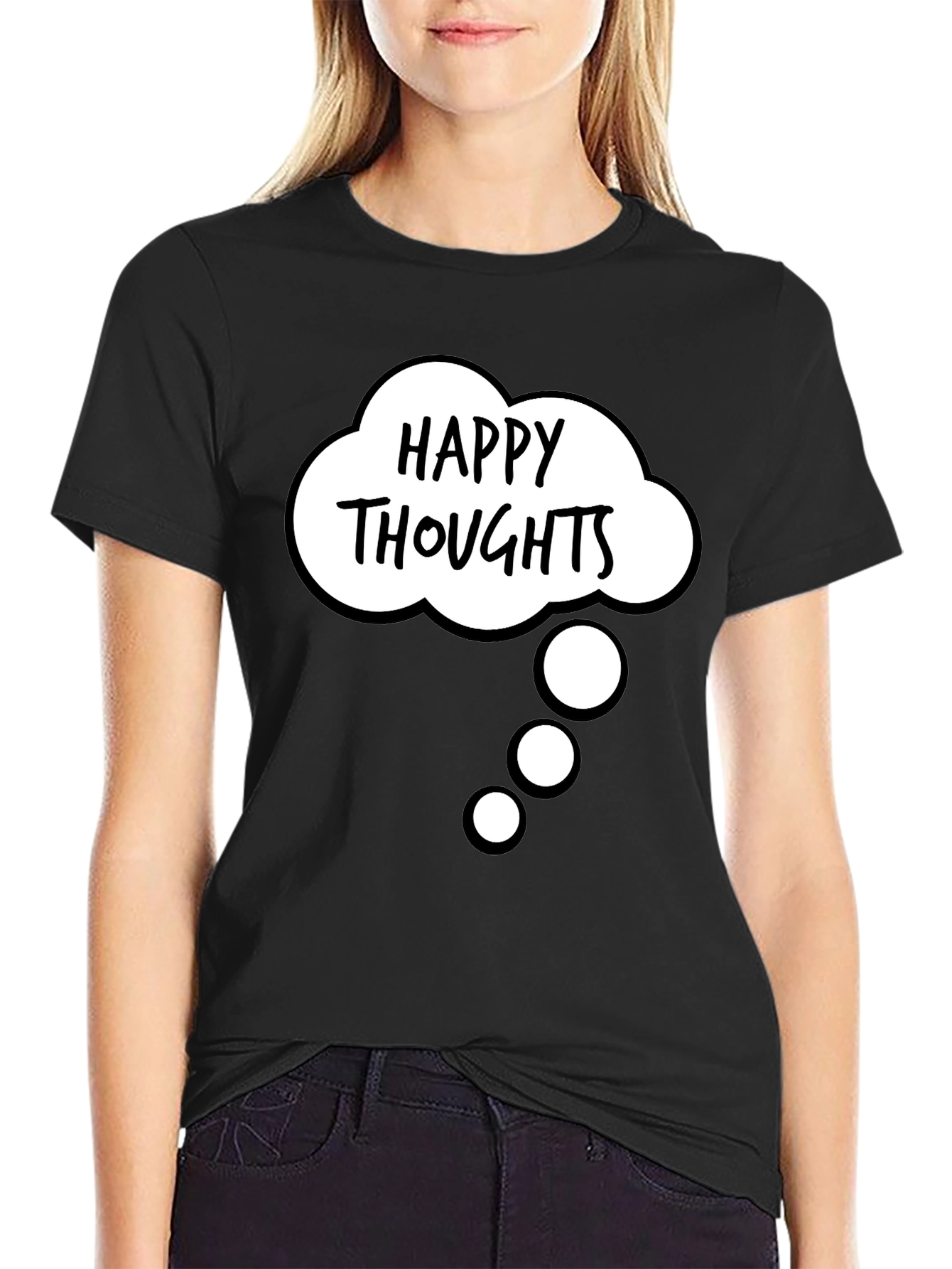 Black Happy Thoughts Graphic T-Shirt view 2