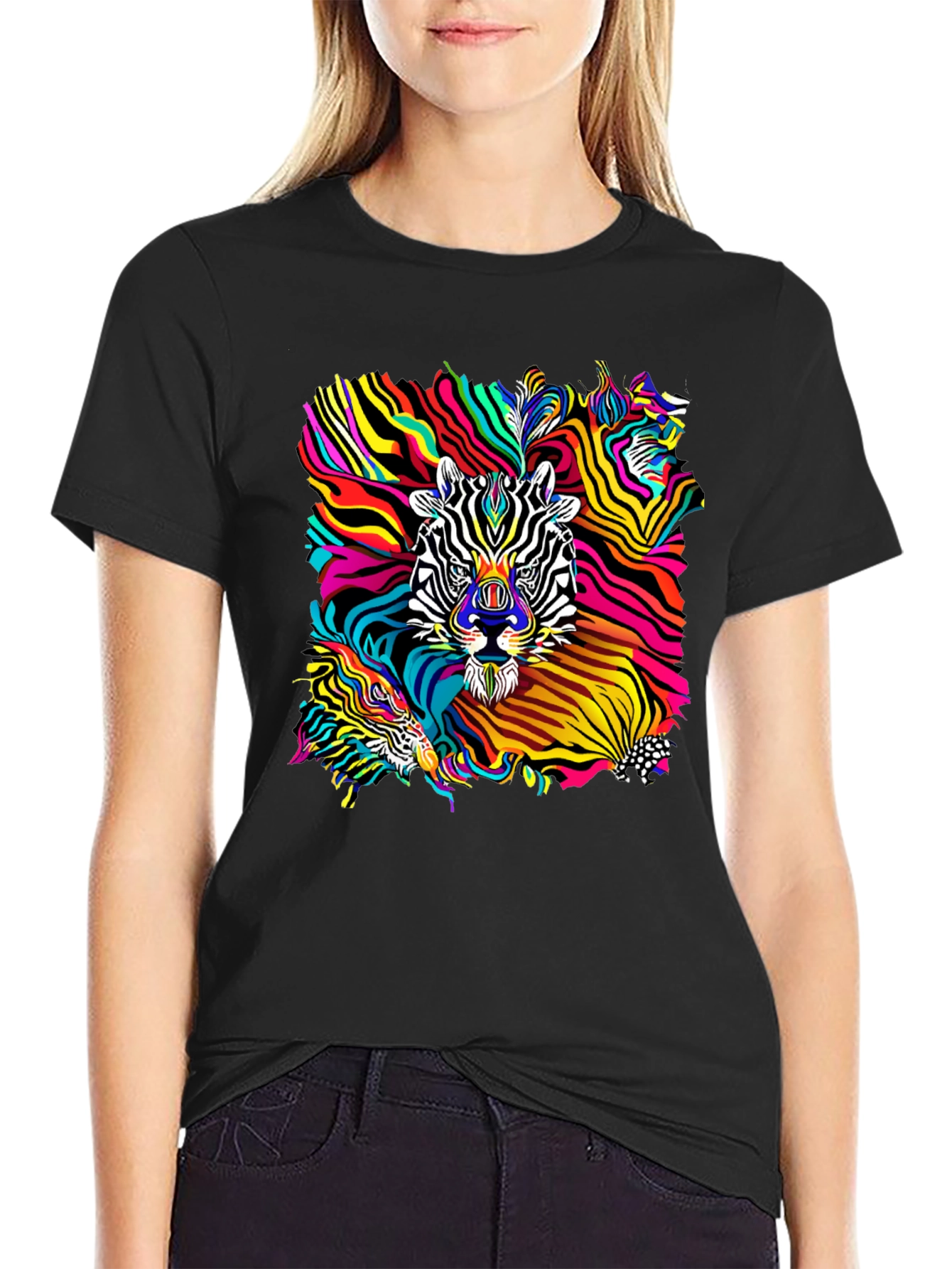 Black Psychedelic Zebra Graphic T-Shirt - Black view 2