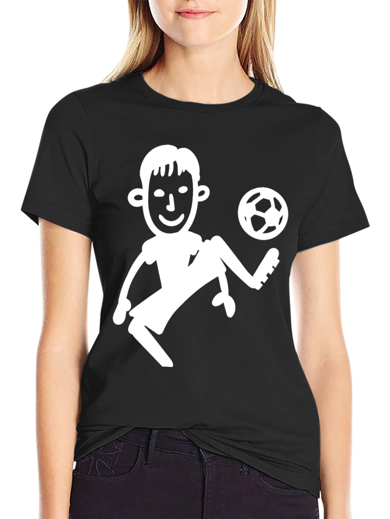 Black Soccer Player Graphic Tee - Black Cotton T-Shirt view 2